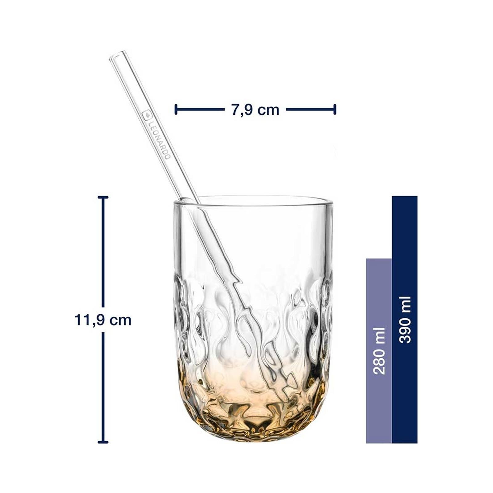 LEONARDO Latte-Macchiato-Glas »Caramel Macchiato Gläser mit Glastrinkhalm (2) Gocce 390 ml 2er Set apricot« Spülmaschinengeeignet, Temperaturbeständig bis max. 100°C