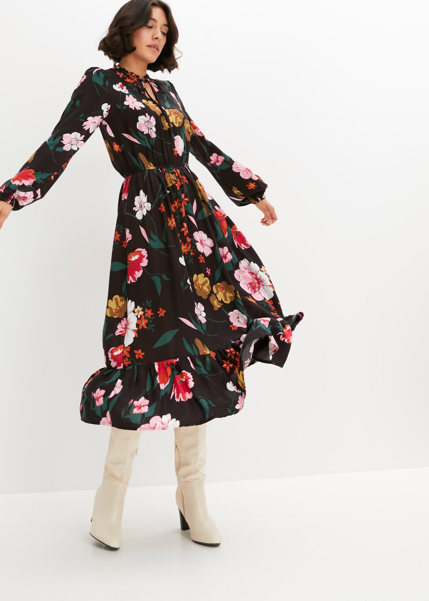 bonprix Midikleid »Midikleid aus fließender Viskose« für stilvolle Anlässe, aus Viskose, ausgestellte Passform