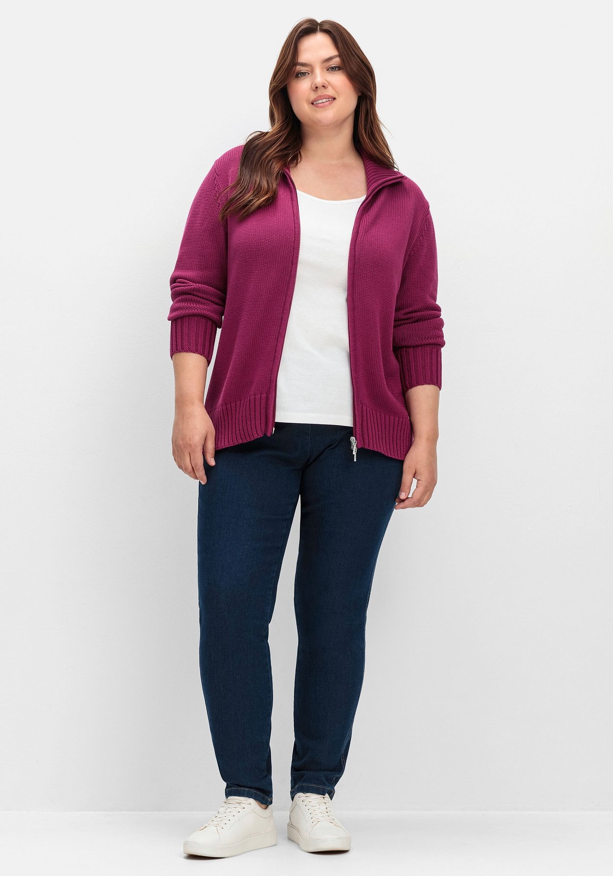 Sheego Strickjacke »Strickjacke mit Troyerkragen und 2-Wege-Zipper«