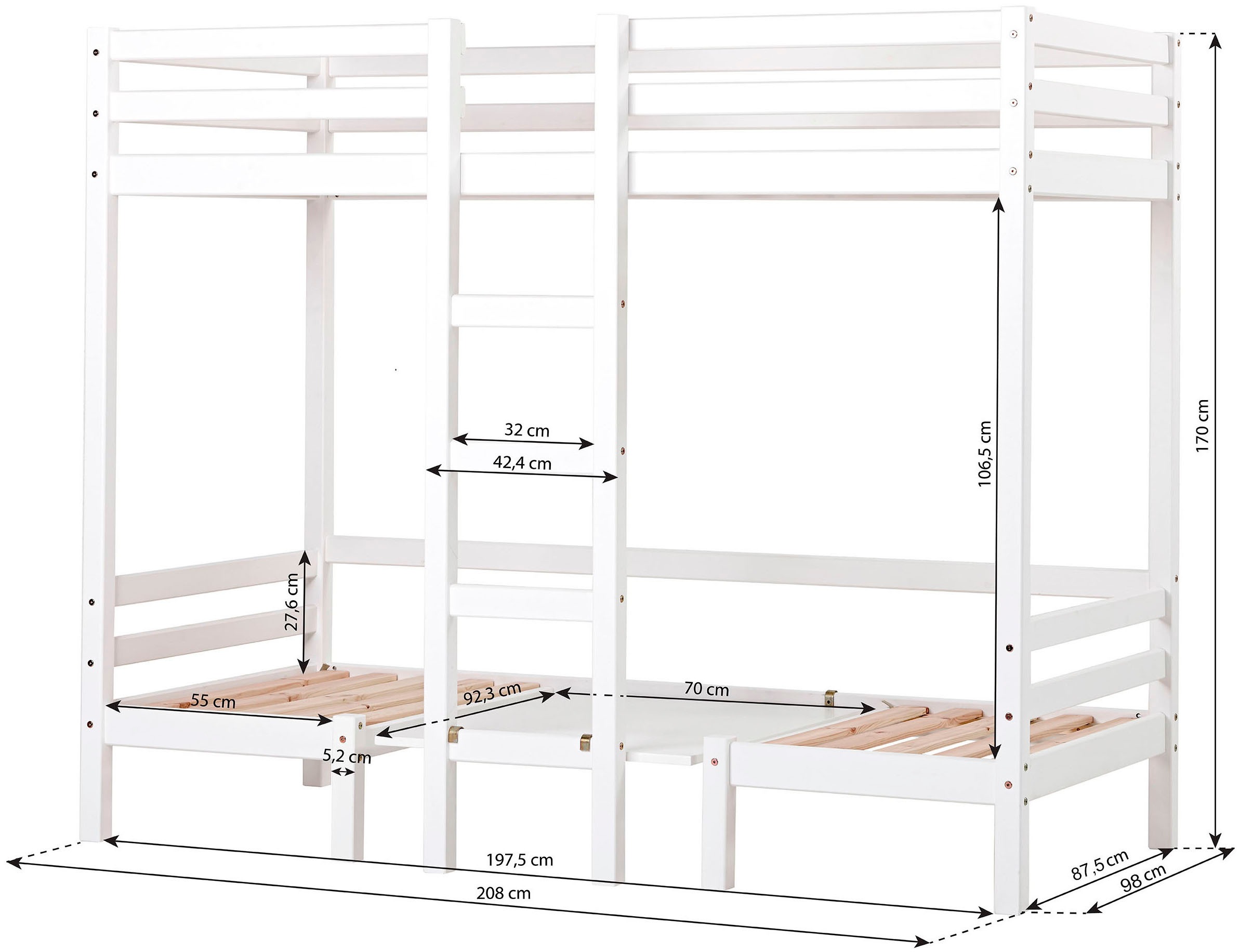 Hoppekids Hochbett »ECO Dream JUMBO Kinderbett mit Funktion - Praktisch & flexibel, 90x200« Unteres Bett nutzbar als Bett oder Sitzgruppe. Matratzen in Antrazit.