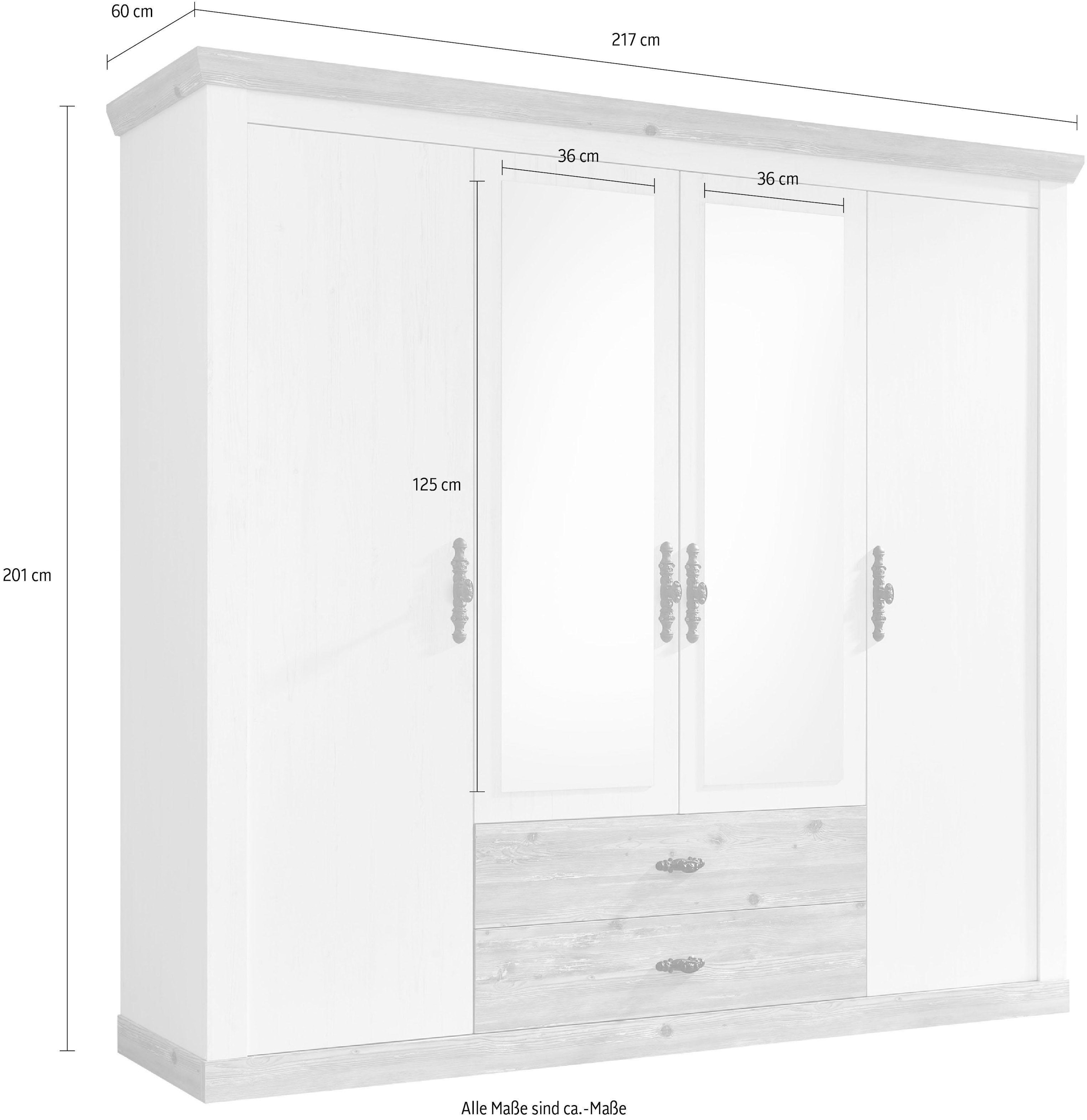 Home affaire Drehtürenschrank »Florenz Landhausschrank,rustikale Metallgriffe mit feinen Verzierungen«, Kleiderschrank mit Spiegel Schlafzimmerschrank BESTSELLER Garderobe