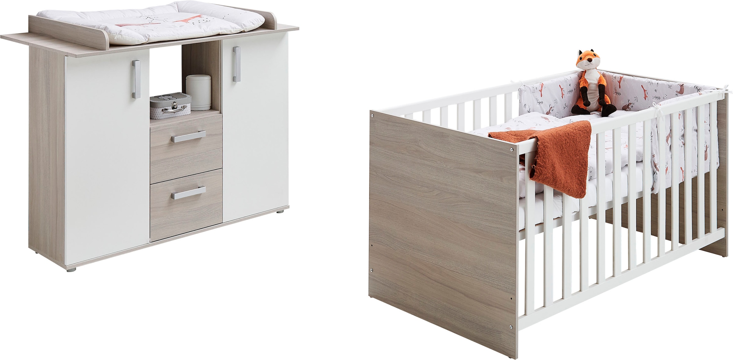 Babymöbel-Set »Geert«, (Spar-Set, 2 tlg., Kinderbett, Wickelkommode), mit Kinderbett...