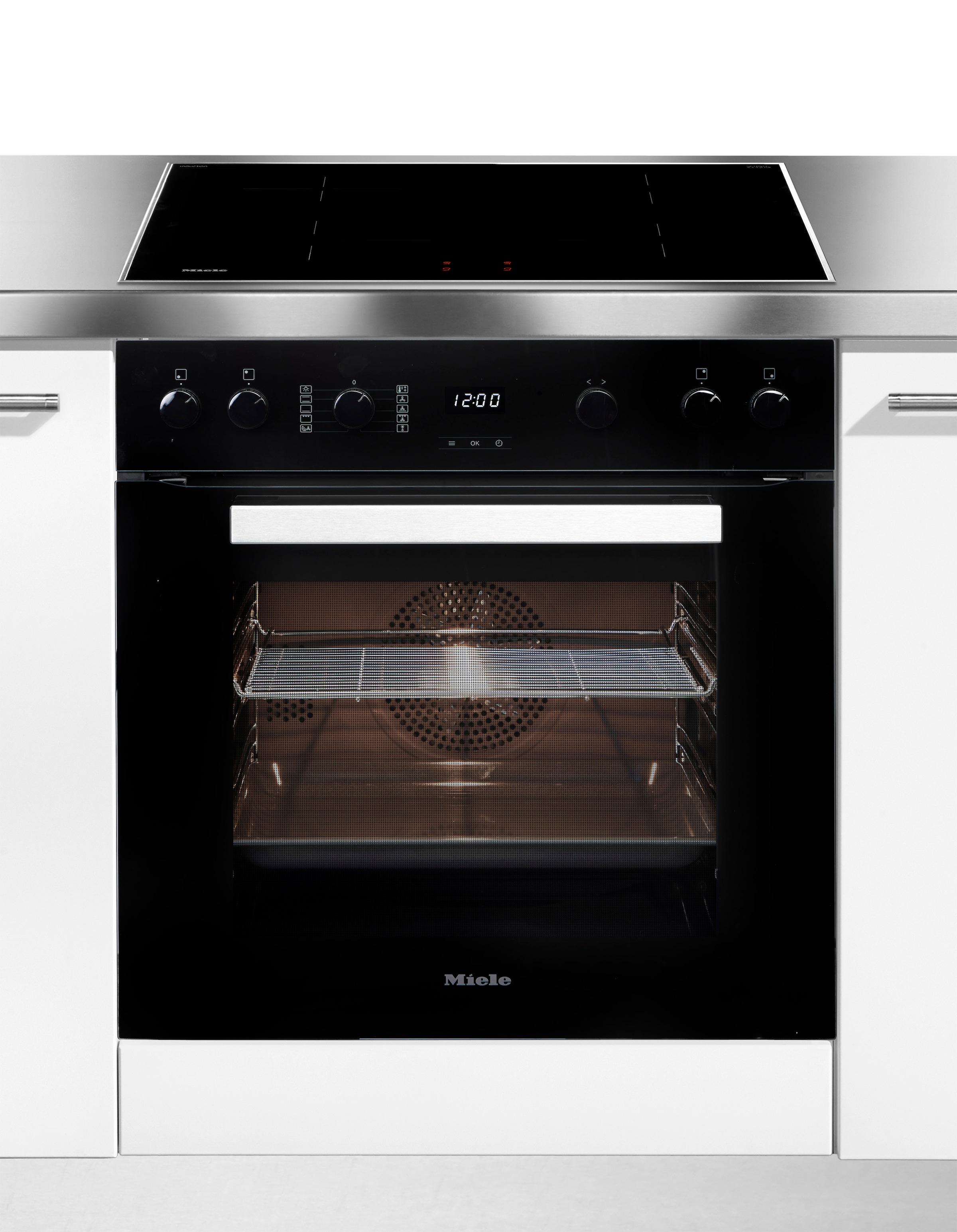 Miele Induktions Herd-Set »H2459I D OBSW + KM 7061 FR« mit Teleskopauszug nachrüstbar Herd-Set - Herd mit 2 FlexiClip-Auszügen sowie Induktionskochfeld