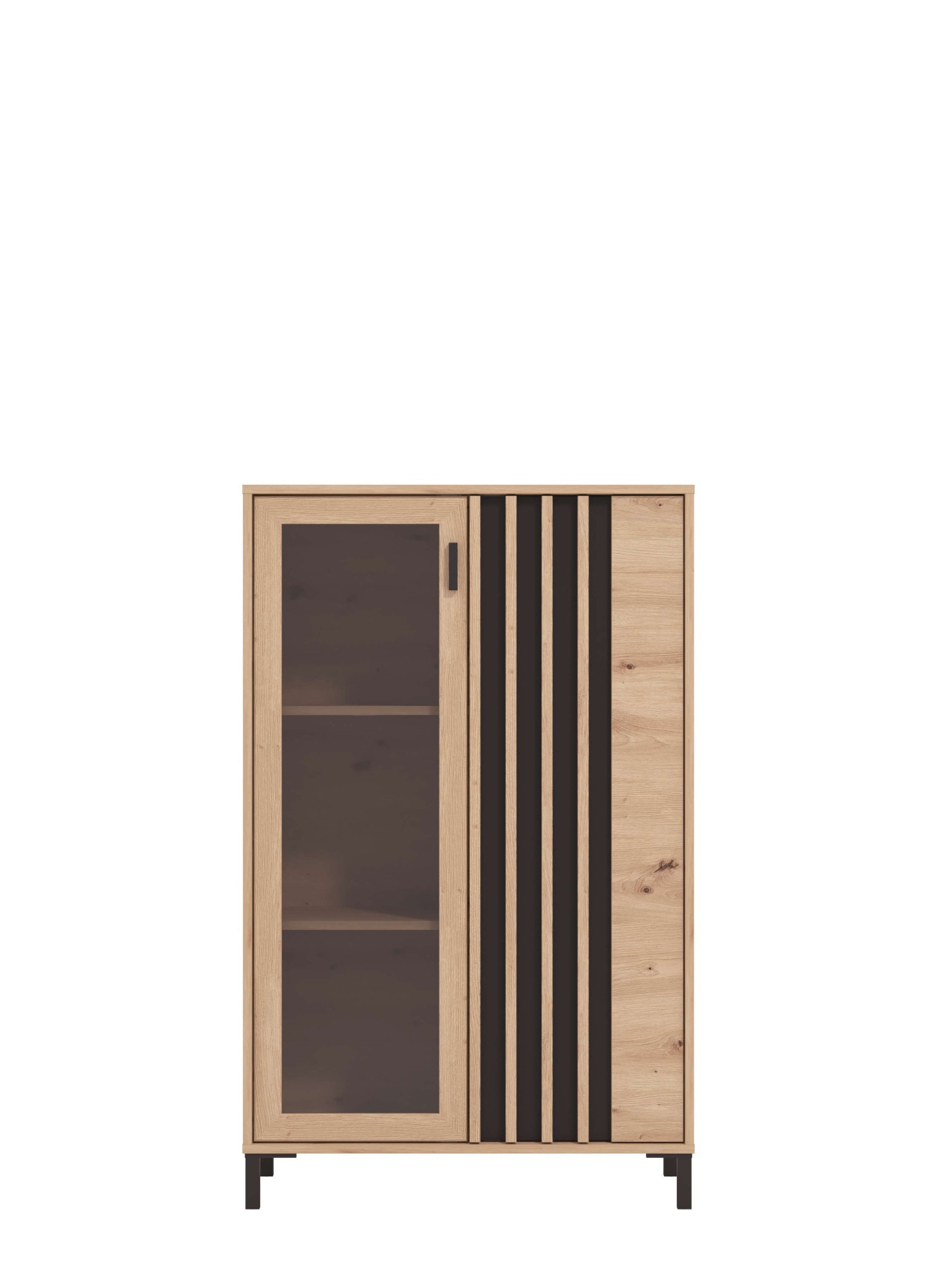 Home affaire Highboard »LAVAL, Hochkommode, Vitrine, Glasvitrine, Kombi-Highboard« Modernes Highboard in Artisan-Dekor mit Glasfront & Lamellen-Optik