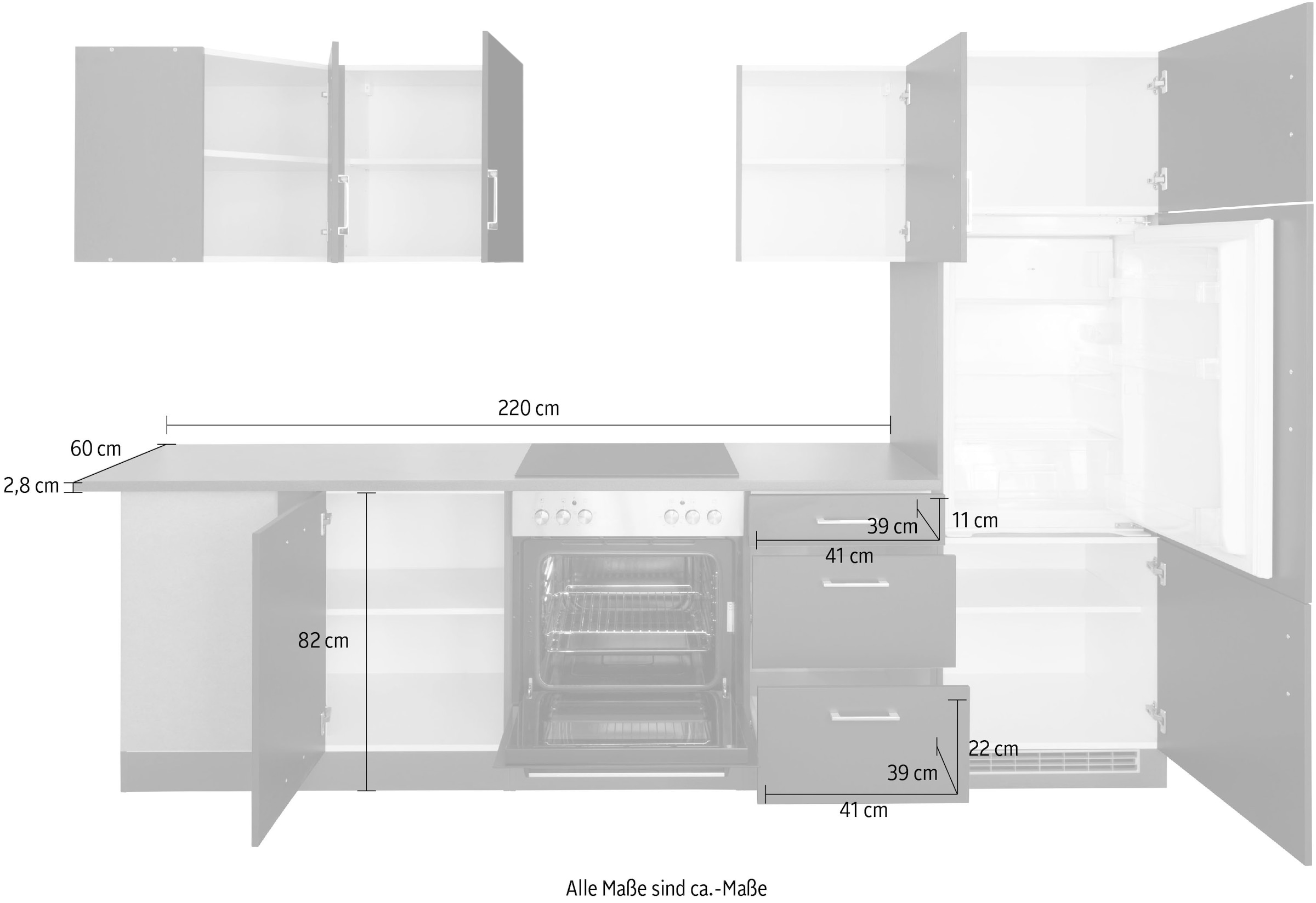 KOCHSTATION Küchenzeile »KS-Paris – Küchen mit einzigartigen Fotomotiven auf den Fronten« Stellbreite 220/280 cm, wahlweise mit E-Geräten, mit Motivdruck