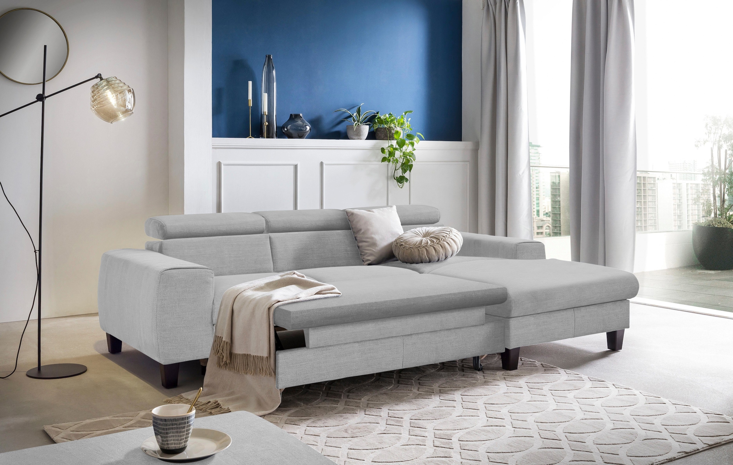 COTTA Polstergarnitur »Morven L-Form«, (Set), Set bestehend aus: Ecksofa mit Kopfteilverstellung & Hocker