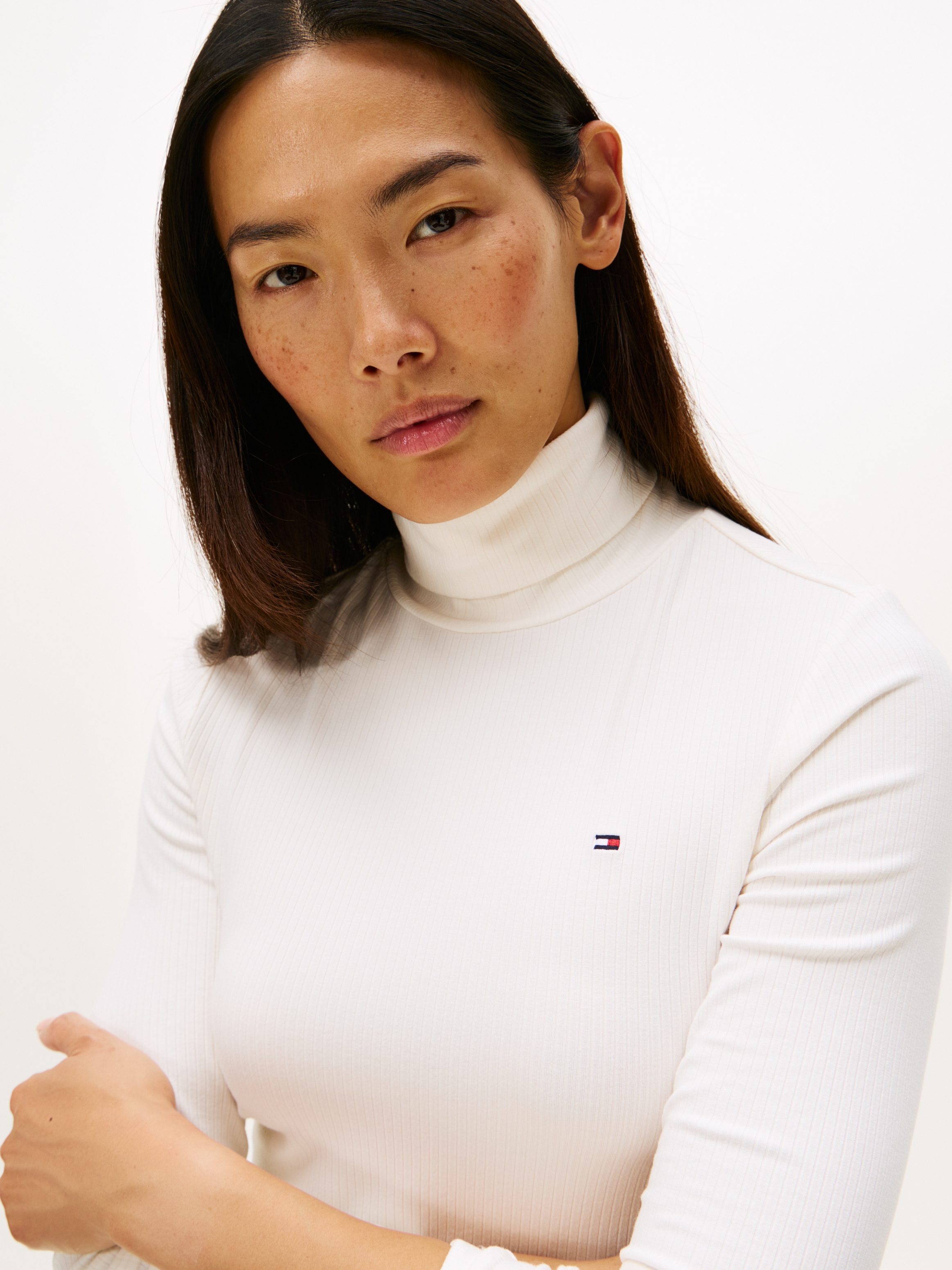 Tommy Hilfiger Langarmshirt »SLIM 5X2 RIB ROLL-NK LS«, in gerippter Struktur