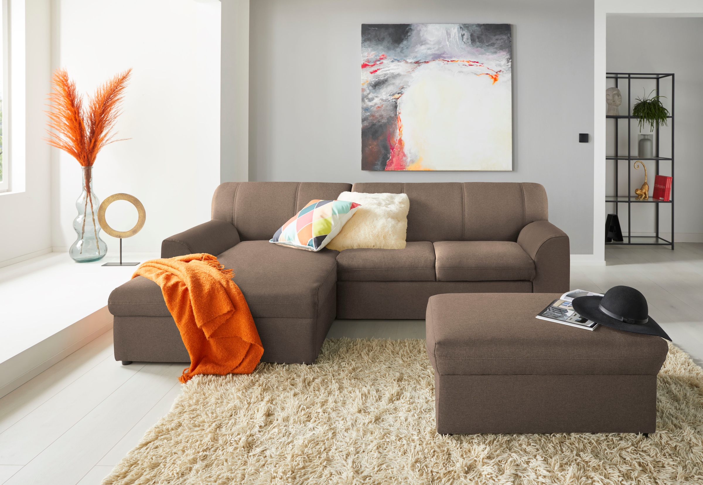 DOMO collection Ecksofa »Topper, elegant und zeitlos, kompaktes Stellmaß 245/155cm, L-Form«, mit Recamiere, wahlweise mit Schlaffunktion