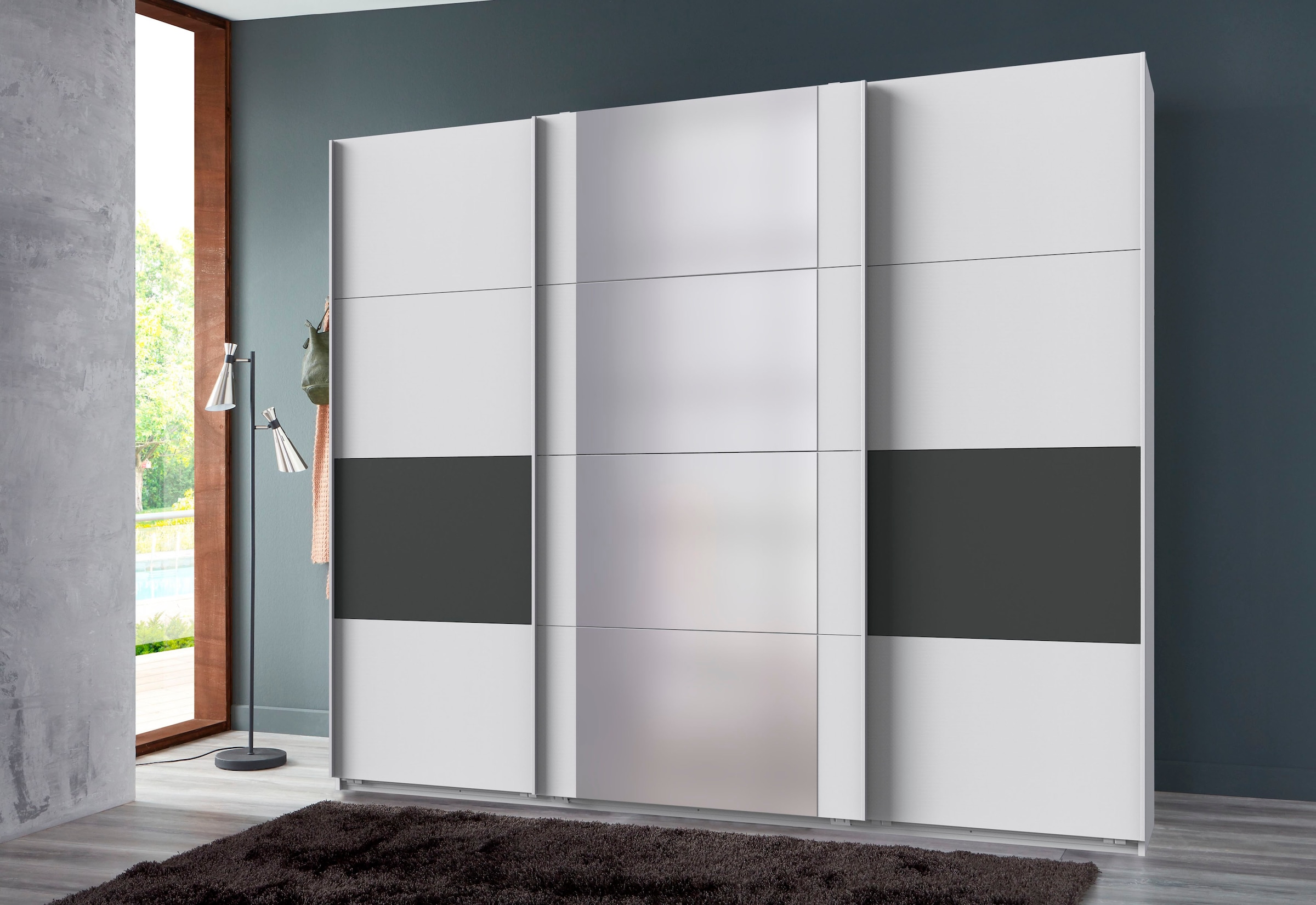 Wimex Schwebetürenschrank »Barmbek Schlafzimmerschrank BESTSELLER Garderobenschrank«, Kleiderschrank mit 2 Stoffboxen und 2 zusätzlichen Böden, Spiegeltür