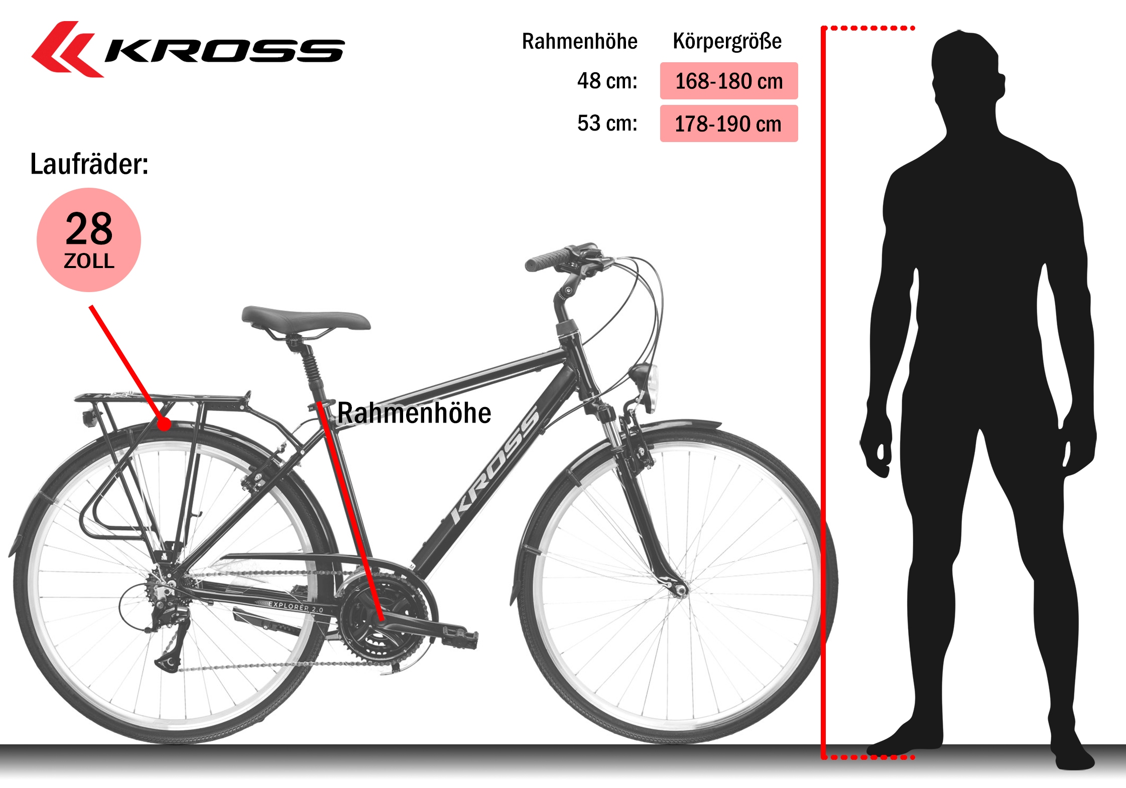 Kross Trekkingrad »Trekkingrad Explorer 2.0 schwarz 21 Gänge« 21 Gang Shimano ACERA M3020 Schaltwerk