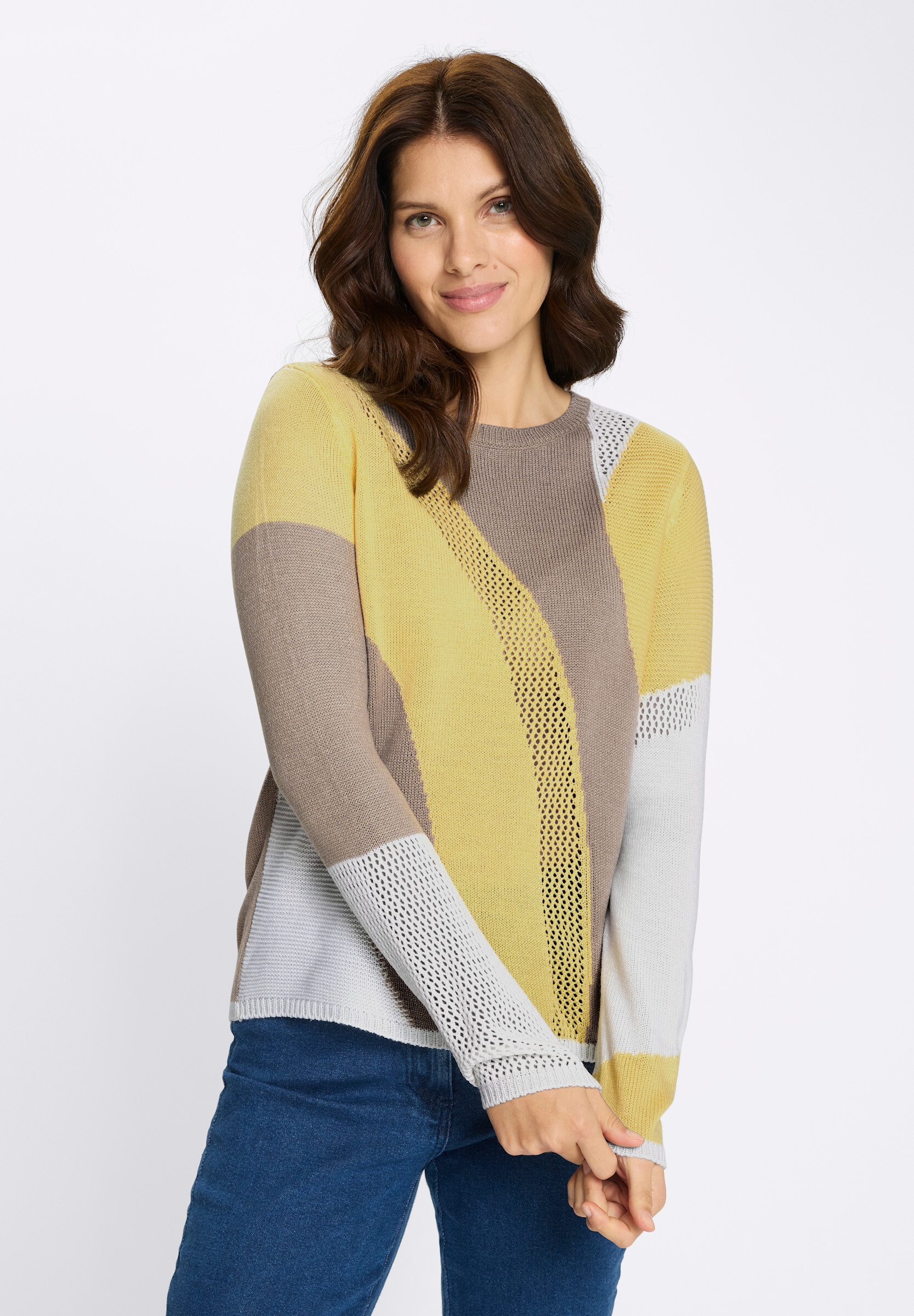 Sieh an! Strickpullover »Langarm-Pullover Ajourpullover mit Intarsien-Strickmuster«