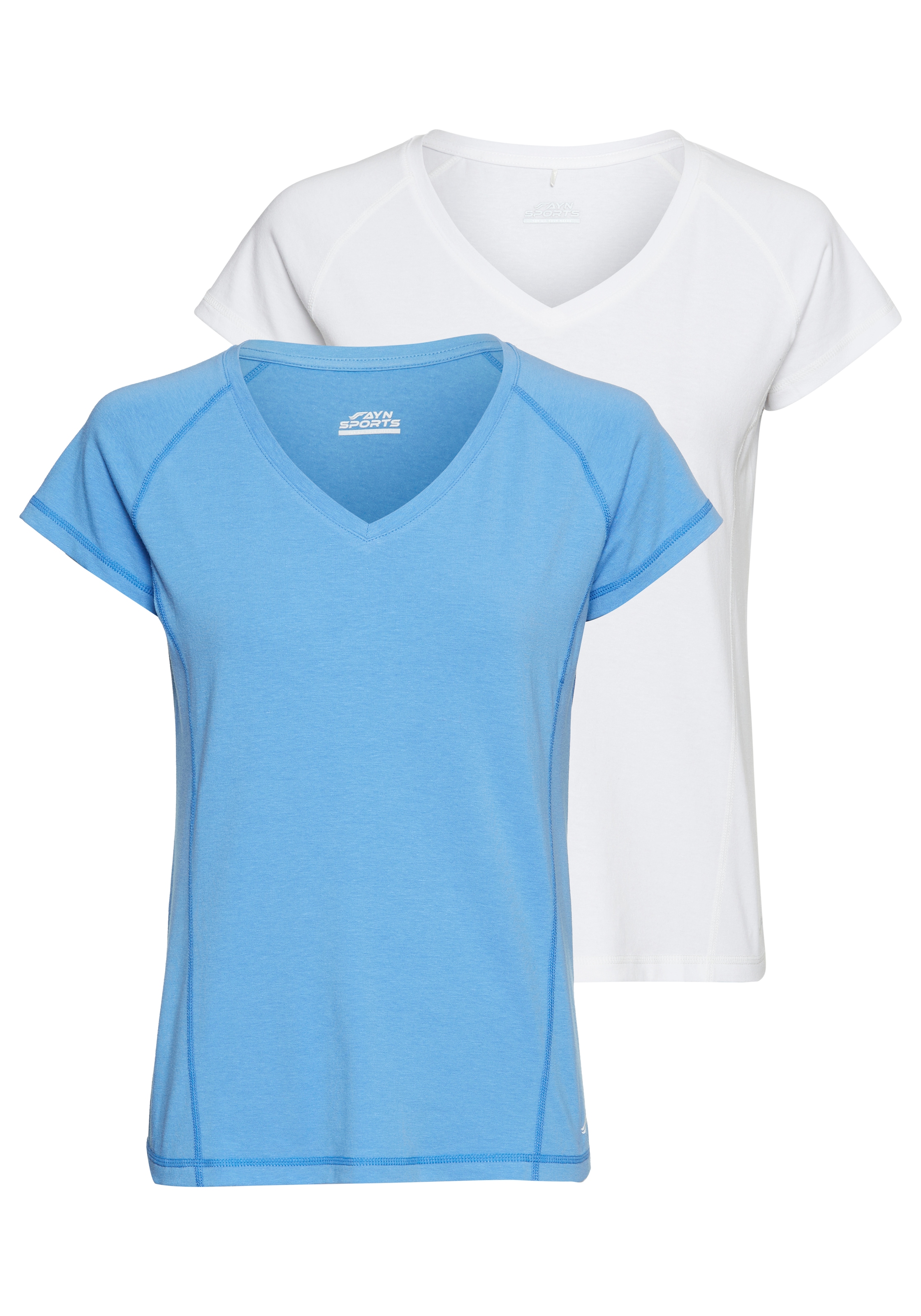 FAYN SPORTS Funktionsshirt »Double Pack Essential«, (Packung, 2 tlg., 2er-Pack), Kurzarm, lockere Passform, unifarben, V-Ausschnitt