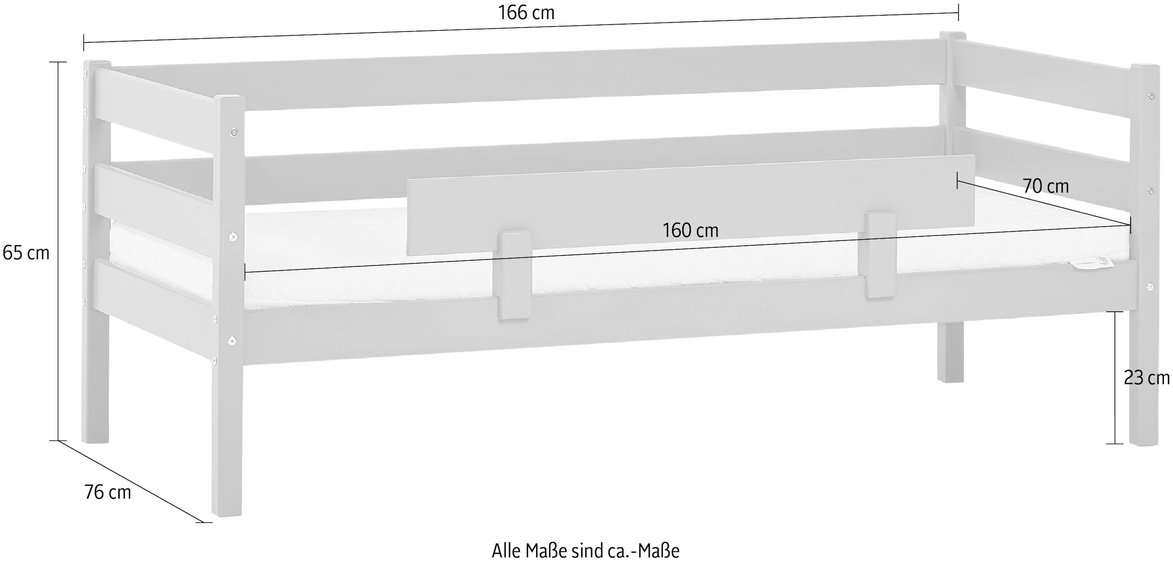 Hoppekids Einzelbett »ECO Comfort Kinderbett, Kiefer Massivholz, Jugendbett inkl. Rollrost«, 70x160 cm, wahlweise in verschieden Farben/ Matratze/ Absturzsicherung