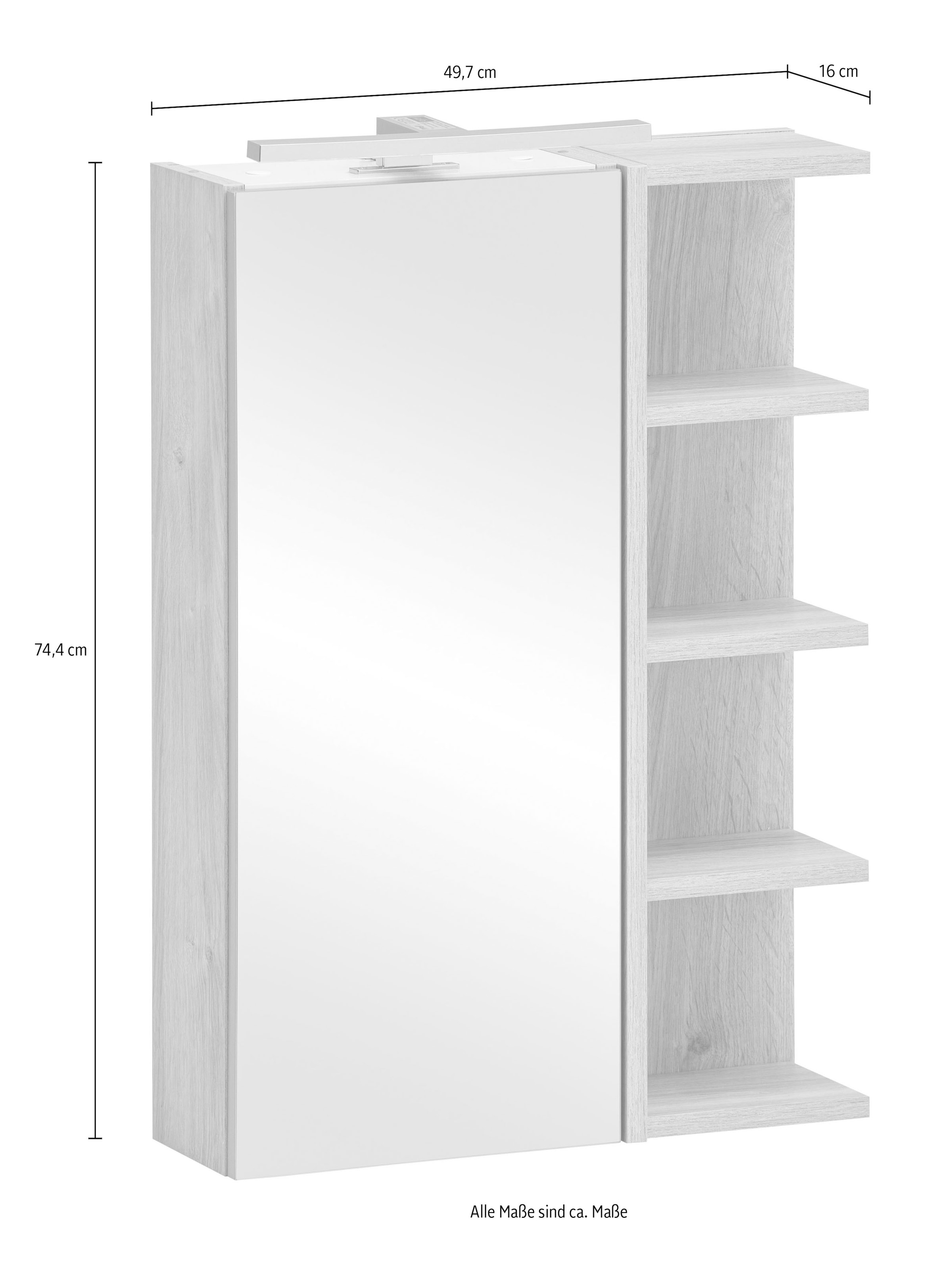 Schildmeyer Spiegelschrank »Mads Spiegelschrank, Breite 49,7 cm«, (1 St.), Inkl. Schalter-/ Steckdosenkombination hinter der Tür