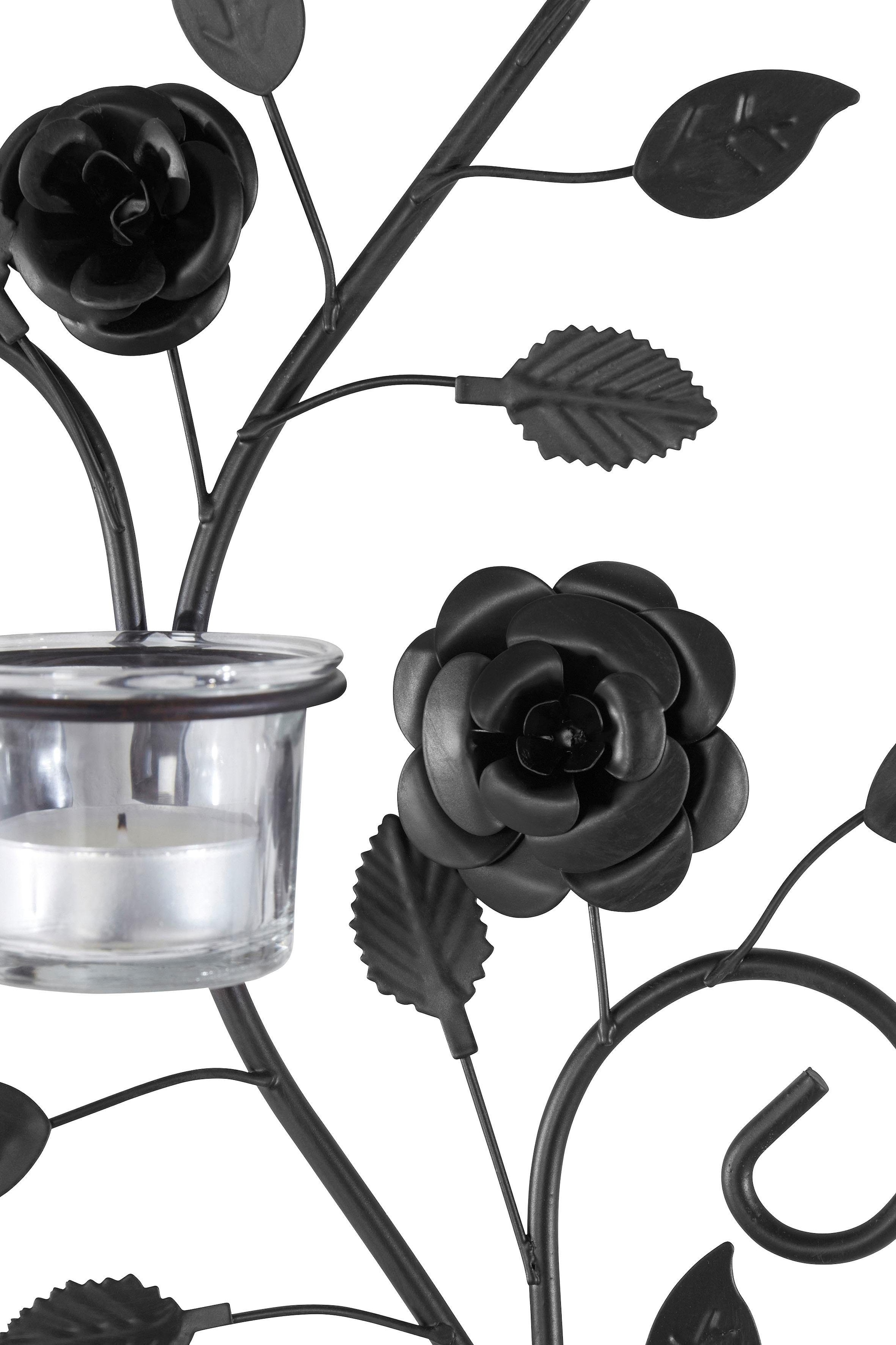 Home affaire Wandkerzenhalter Metall, Rechnung bestellen auf »Blumenranke, antik Landhaus, (2er-Set), Glas, schwarz schwarz«