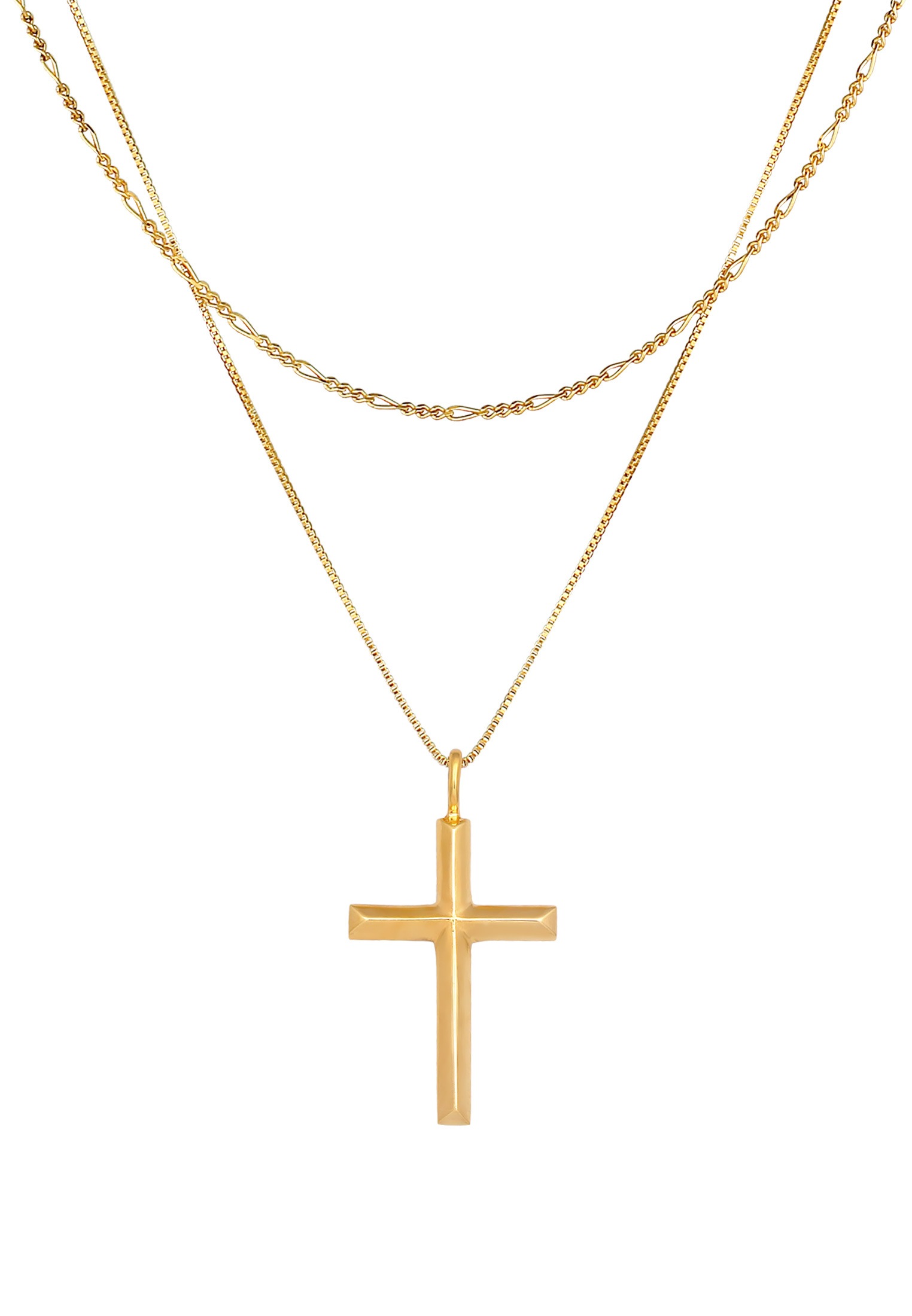 Kuzzoi Kette mit Anhänger »Halskette Herren Layer Kreuz Religion 925 Silber«