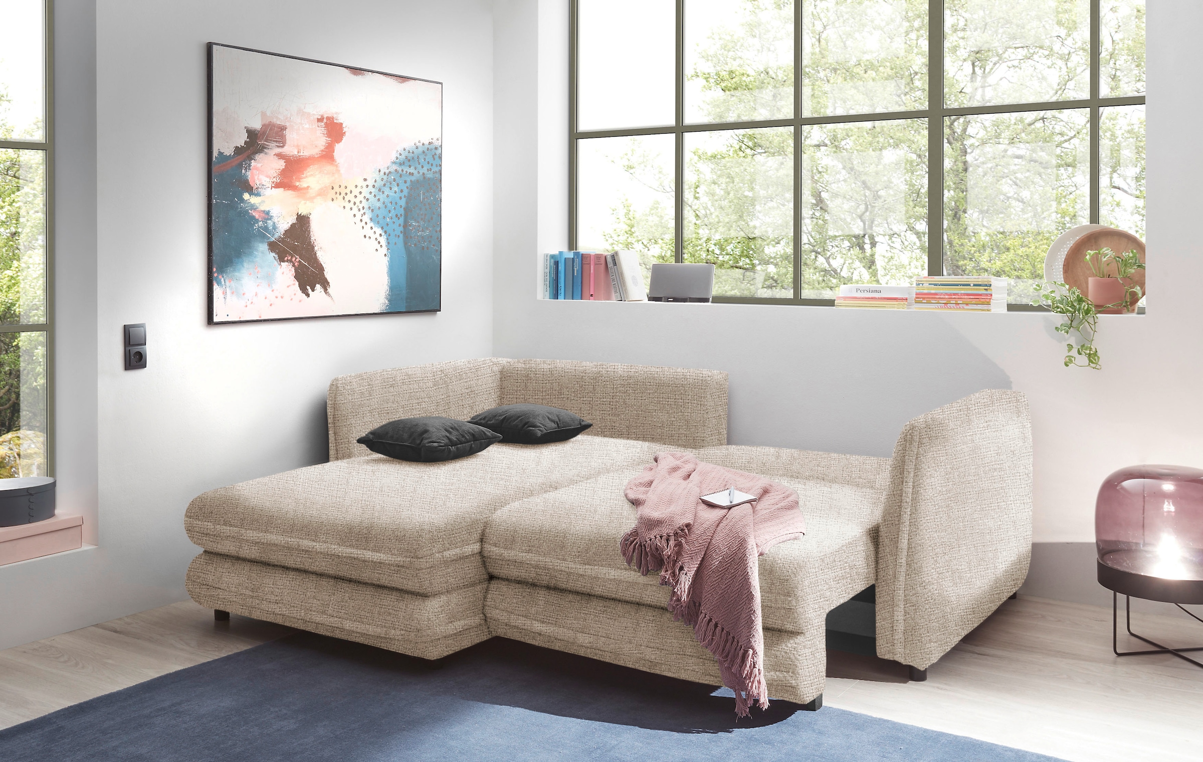 ED EXCITING DESIGN Ecksofa »Stanley«, frei im Raum stellbar, mit Schlaffunktion und Bettkasten