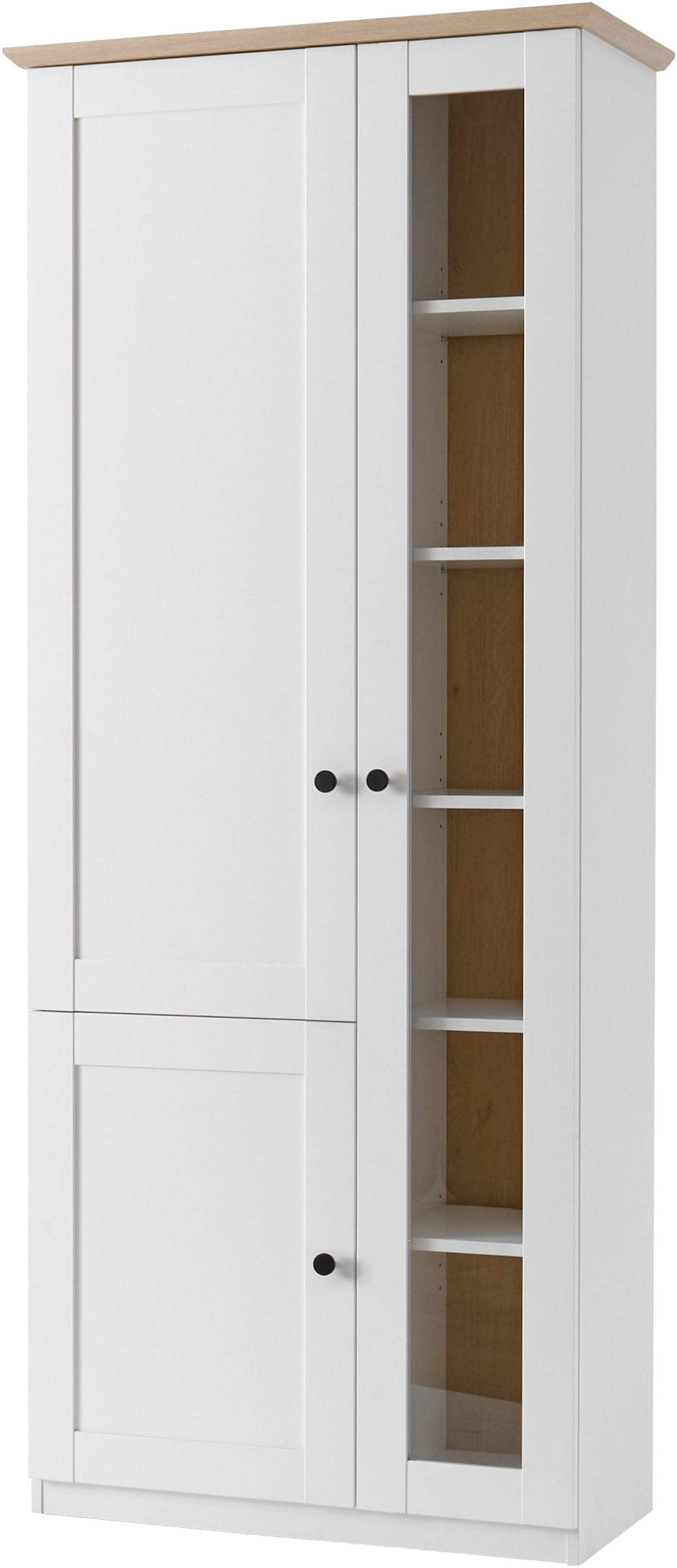 OTTO home Vitrine »Brest, Standvitrine im Landhausstil, Glasvitrine, Vitrinenschrank« schwarze Metallgriffe, ausreichend Stauraum, Glastür, 203 cm hoch