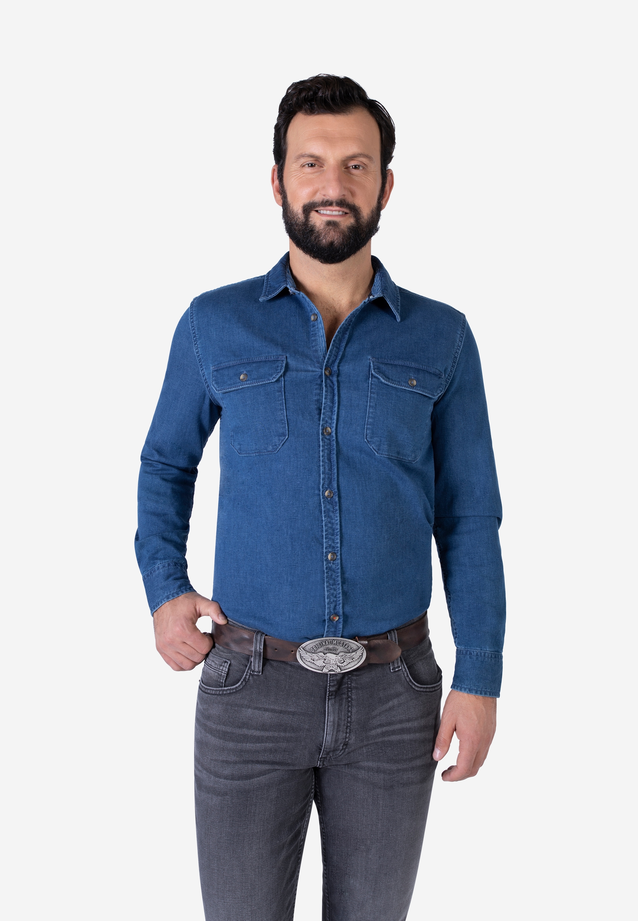 MUSTANG Koppelgürtel, Große ovale Schließe mit stilisiertem Adler, 4 cm