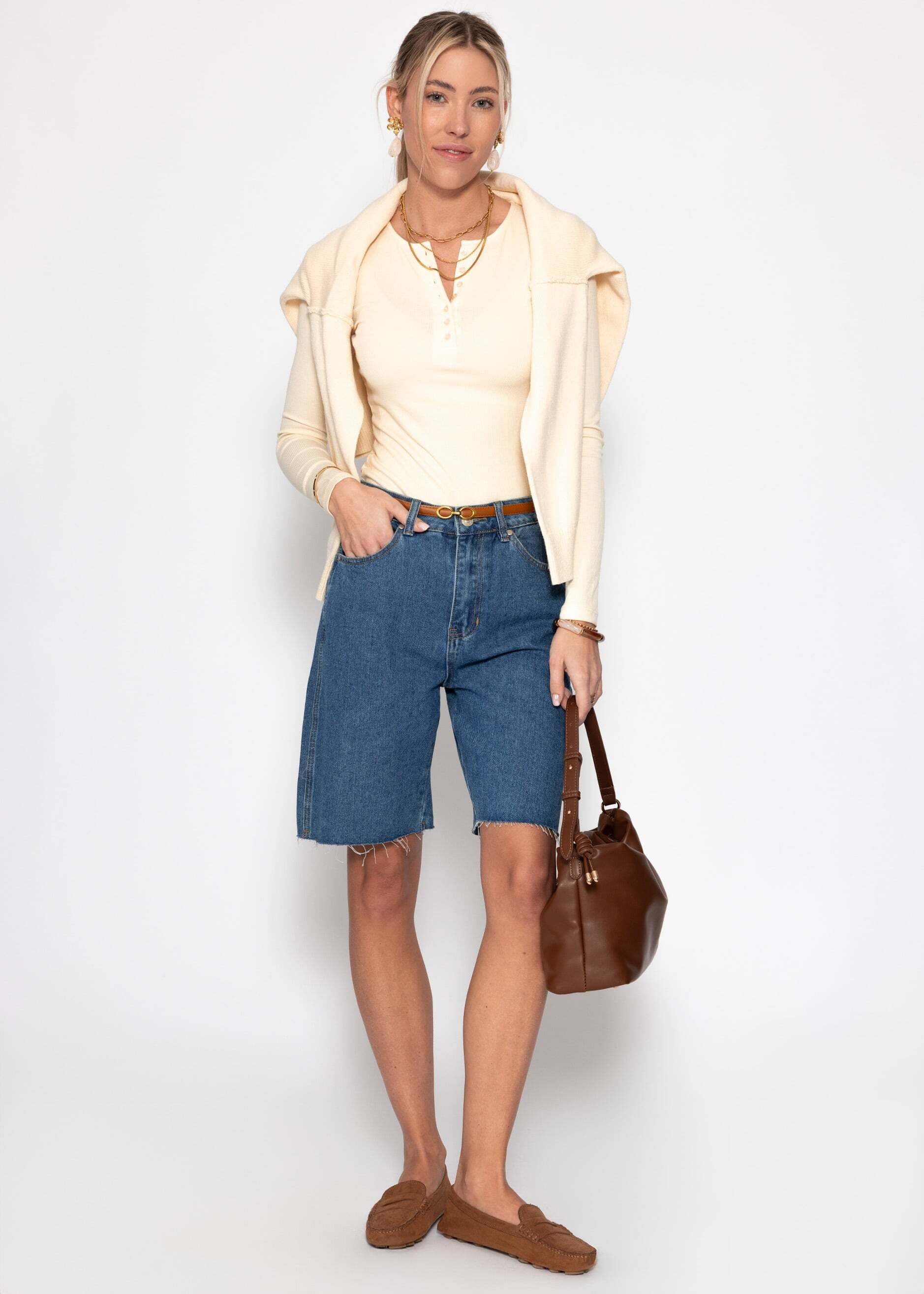 SASSYCLASSY Shorts »Bermuda Jeans Shorts«  Zeitlose Baumwollshorts im 5 Pocket Design und lockerer Passform Blau
