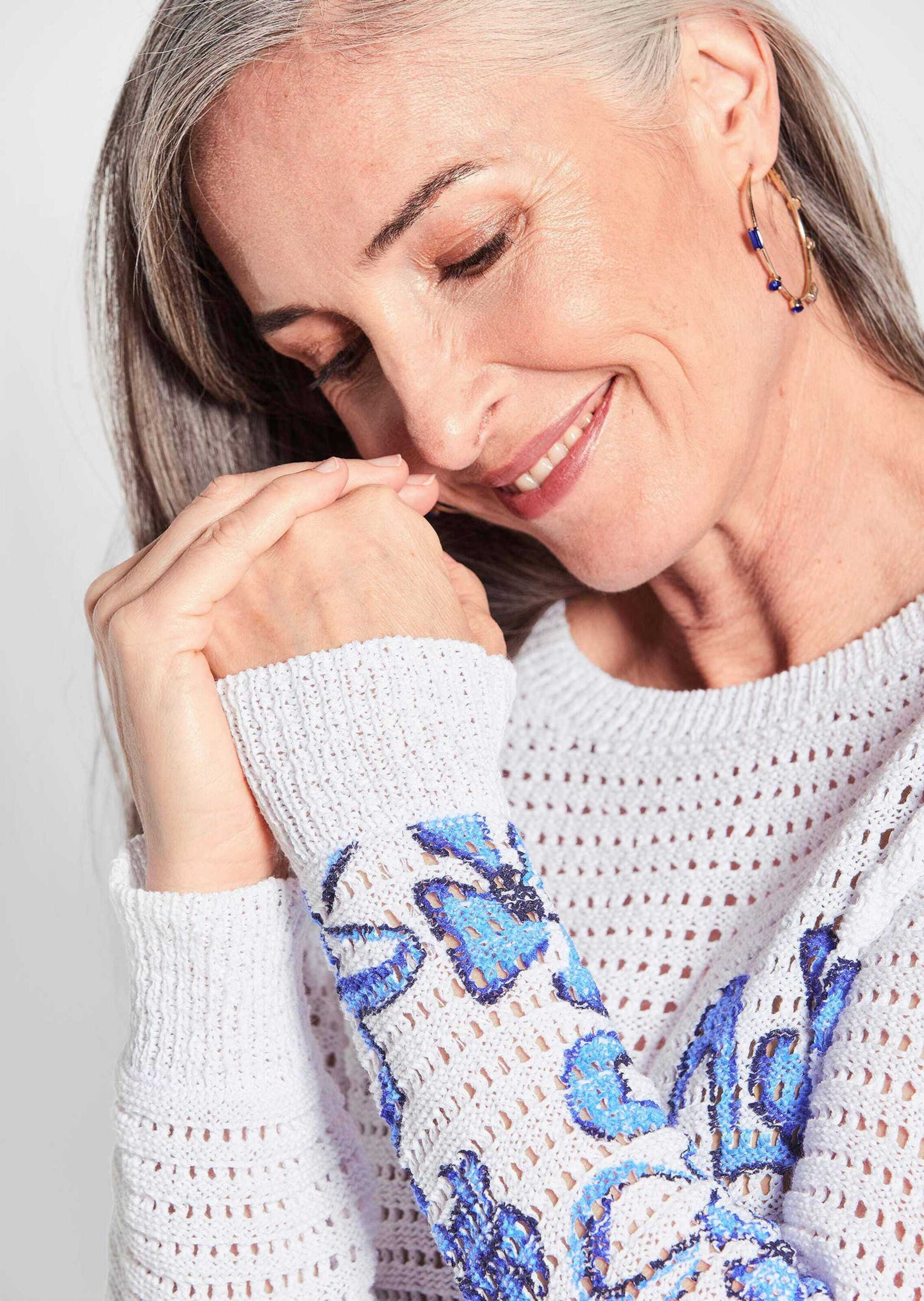 GOLDNER Rundhalspullover »Eleganter Pullover mit Kontrastdruck«