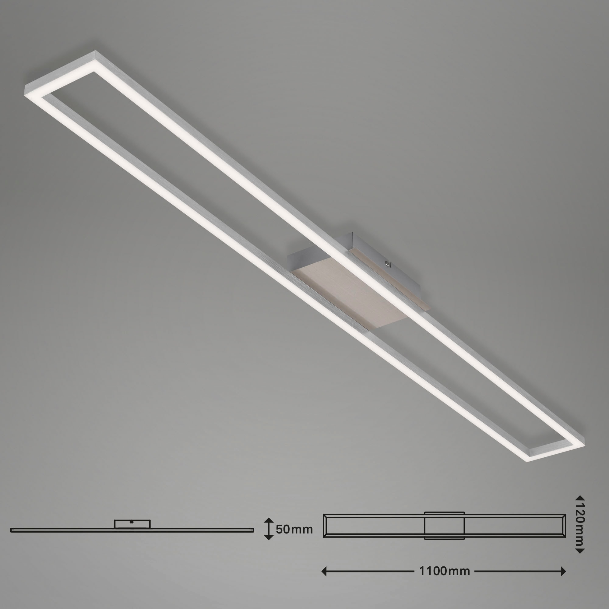 Briloner Leuchten LED Deckenleuchte »3094012 FRAME«, Leuchtmittel LED-Board | LED fest integriert, Deckenlampe, 110x12x5cm, Matt-Nickel, 18W, Wohnzimmer, Schlafzimmer