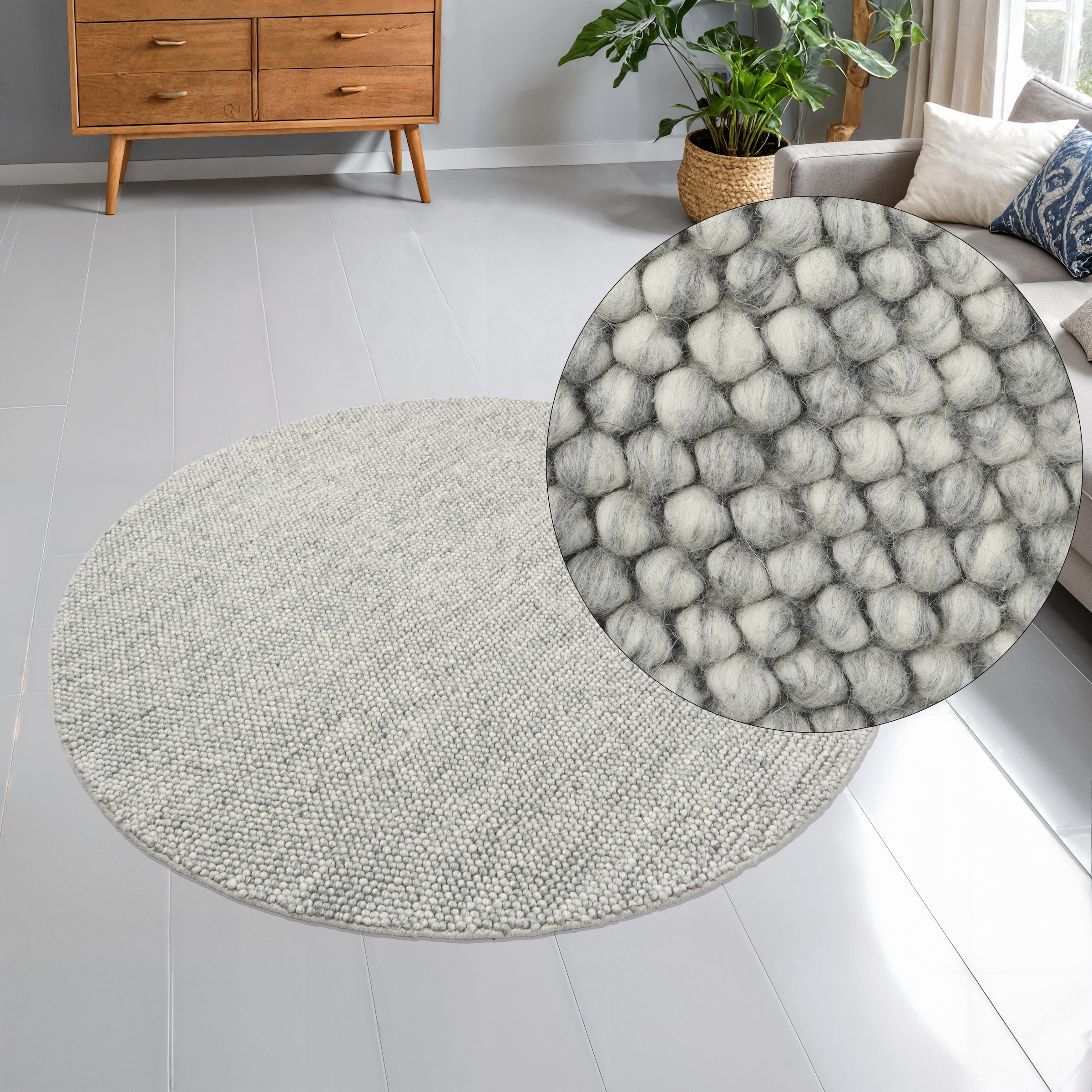 my home Wollteppich »Wolly« rund 14 mm Höhe Wolle, handgewebt, Handweb Teppiche, Wohnzimmer, Schlafzimmer