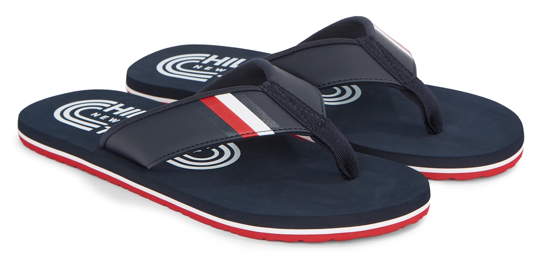 Tommy Hilfiger Zehentrenner »HILFIGER RWB PADDED BEACH SANDAL«, Sommerschuh, Schlappen, Poolslides, Badeschuh, mit Streifen-Details