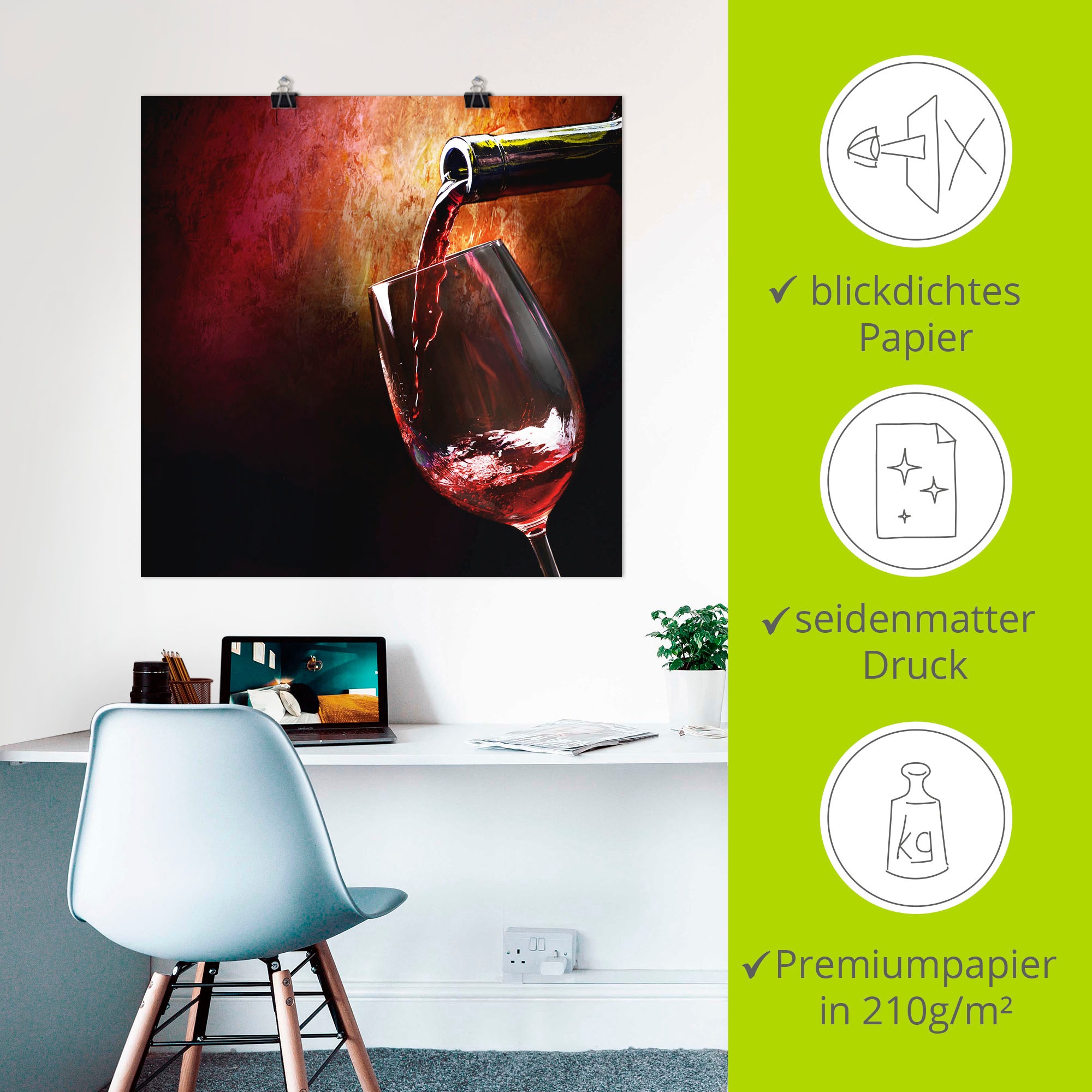 Artland Wandbild »Wein - Rotwein«, Getränke, (1 St.), als Alubild, Outdoorbild, Leinwandbild, Poster, Wandaufkleber