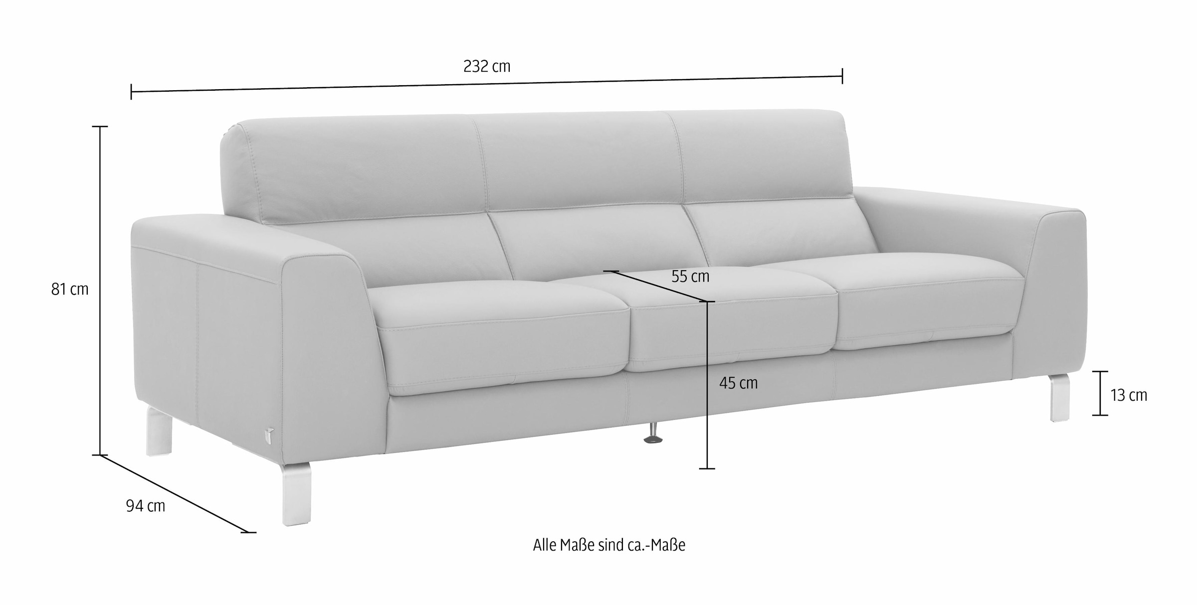 CALIA ITALIA 3-Sitzer »Simon, toller Sitzkomfort, italienisches Designsofa«, in zwei Lederqualitäten