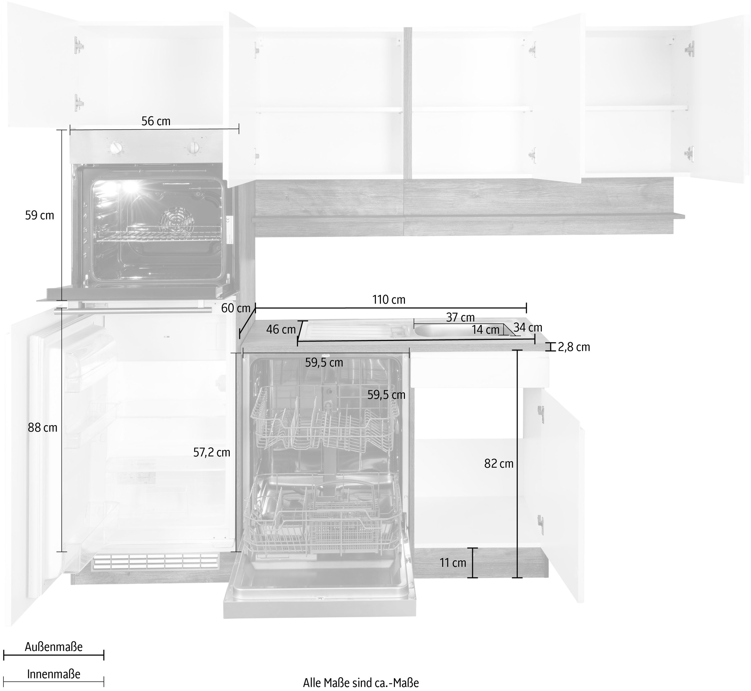 HELD MÖBEL Winkelküche »Virginia«, Stellbreite 230/190 cm, ohne E-Geräte
