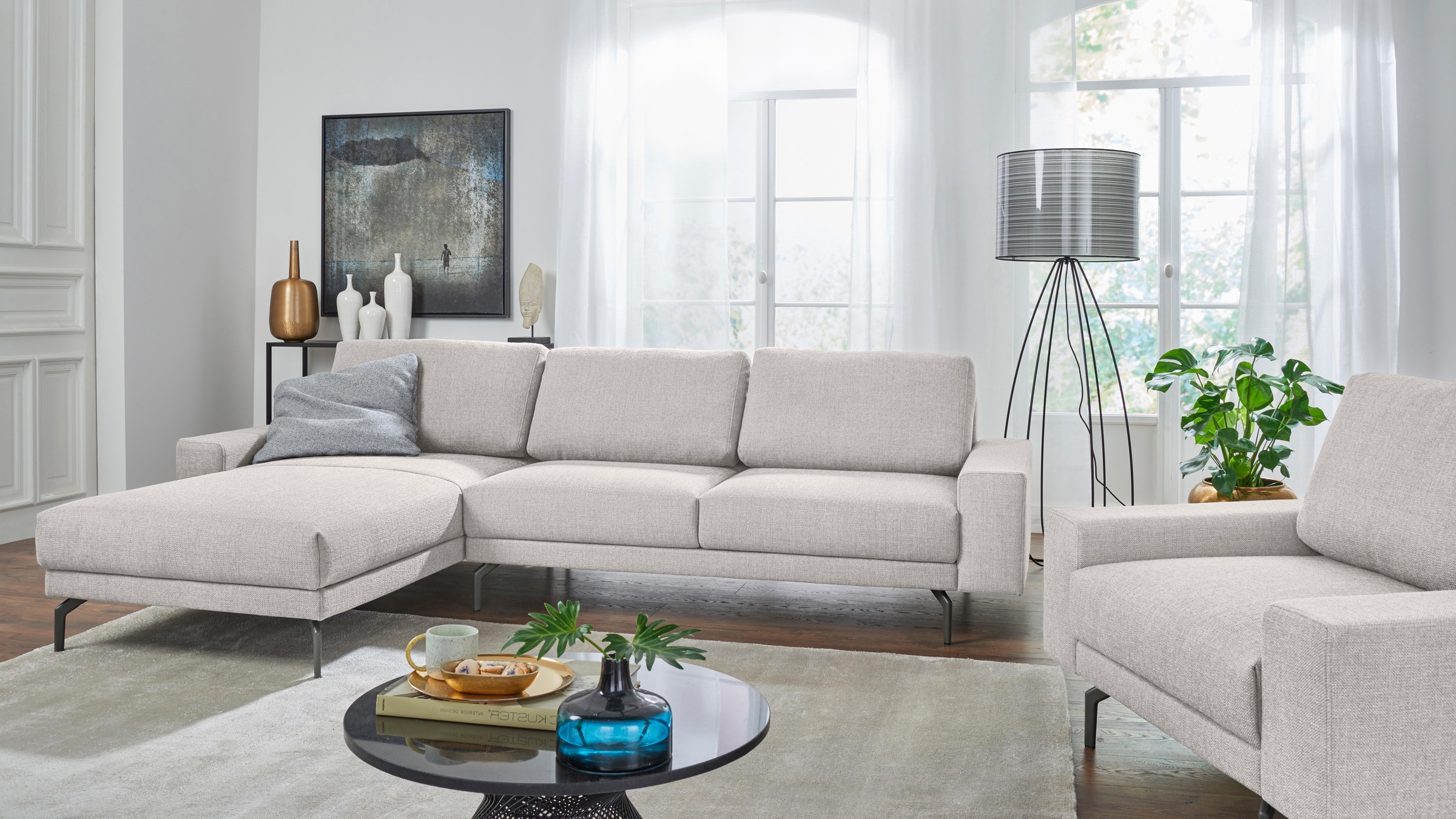 Creation BY ROLF BENZ Ecksofa »CR.450, Designecksofa, Polsterecke, L-Form«, Armlehne breit und niedrig, Alugussfüße in umbragrau, Breite 294 cm