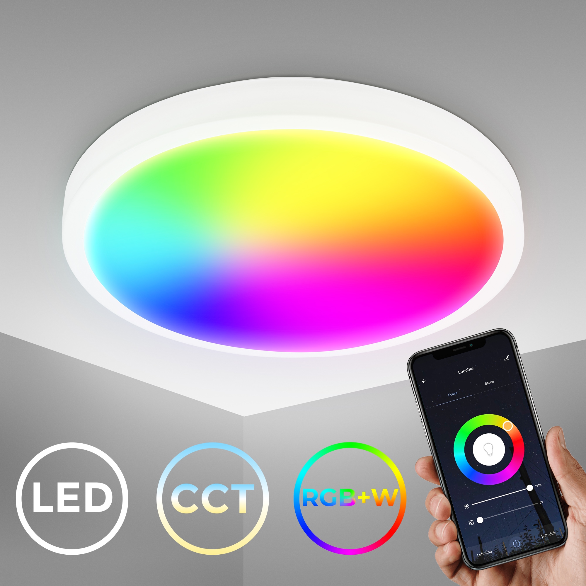 B.K.Licht LED Deckenleuchte »WiFi CCT LED Deckenleuchte mit App-Steuerung«, 1 flammig, Leuchtmittel LED-Modul | LED fest integriert, Inkl. Nachtlichtfunktion, Timerfunktion Memoryfunktion, Farbwechsel