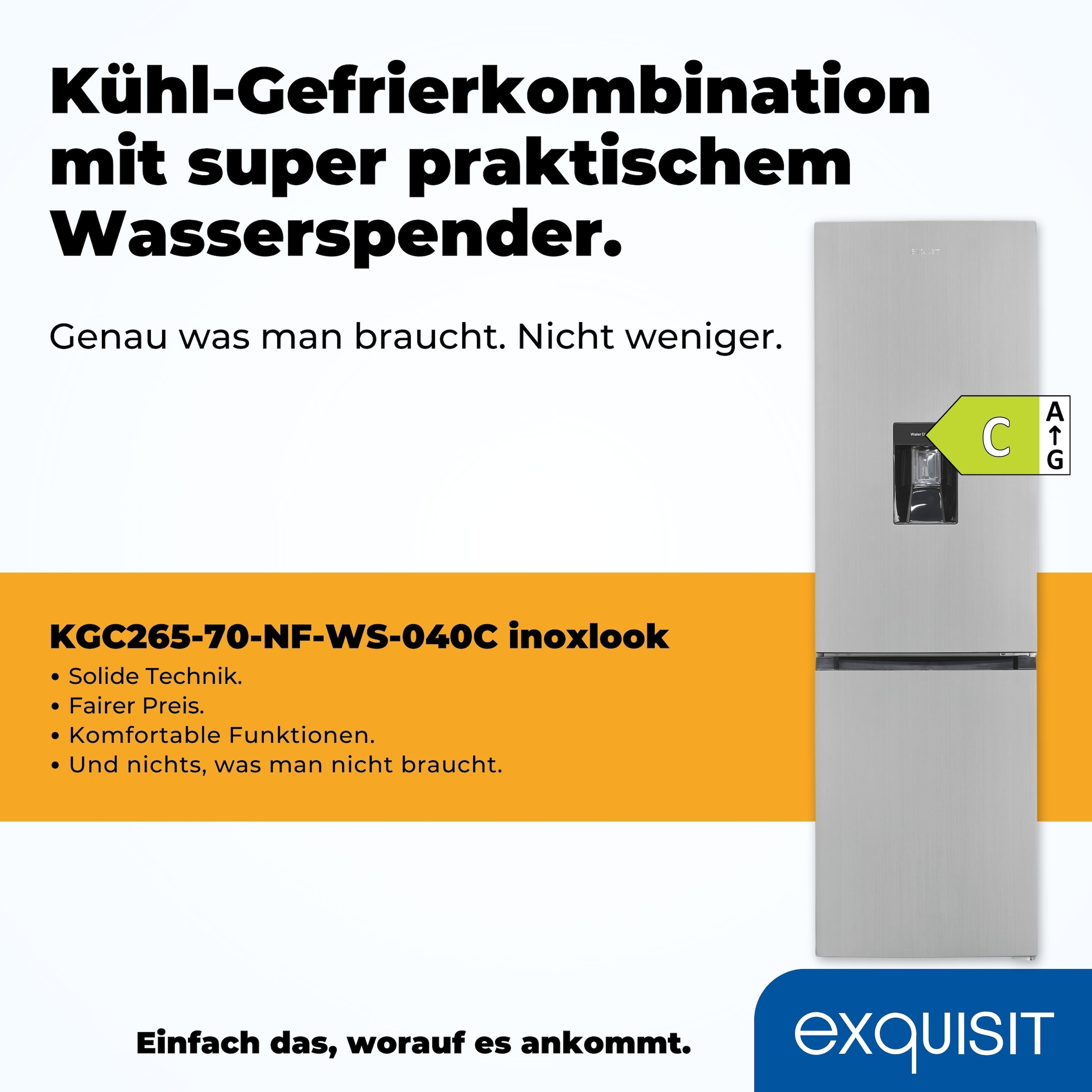 exquisit Kühl-/Gefrierkombination »KGC265-70-NF-WS-040C«, EEK C, 251 L Nutzinhalt, NoFrost, Wasserspender