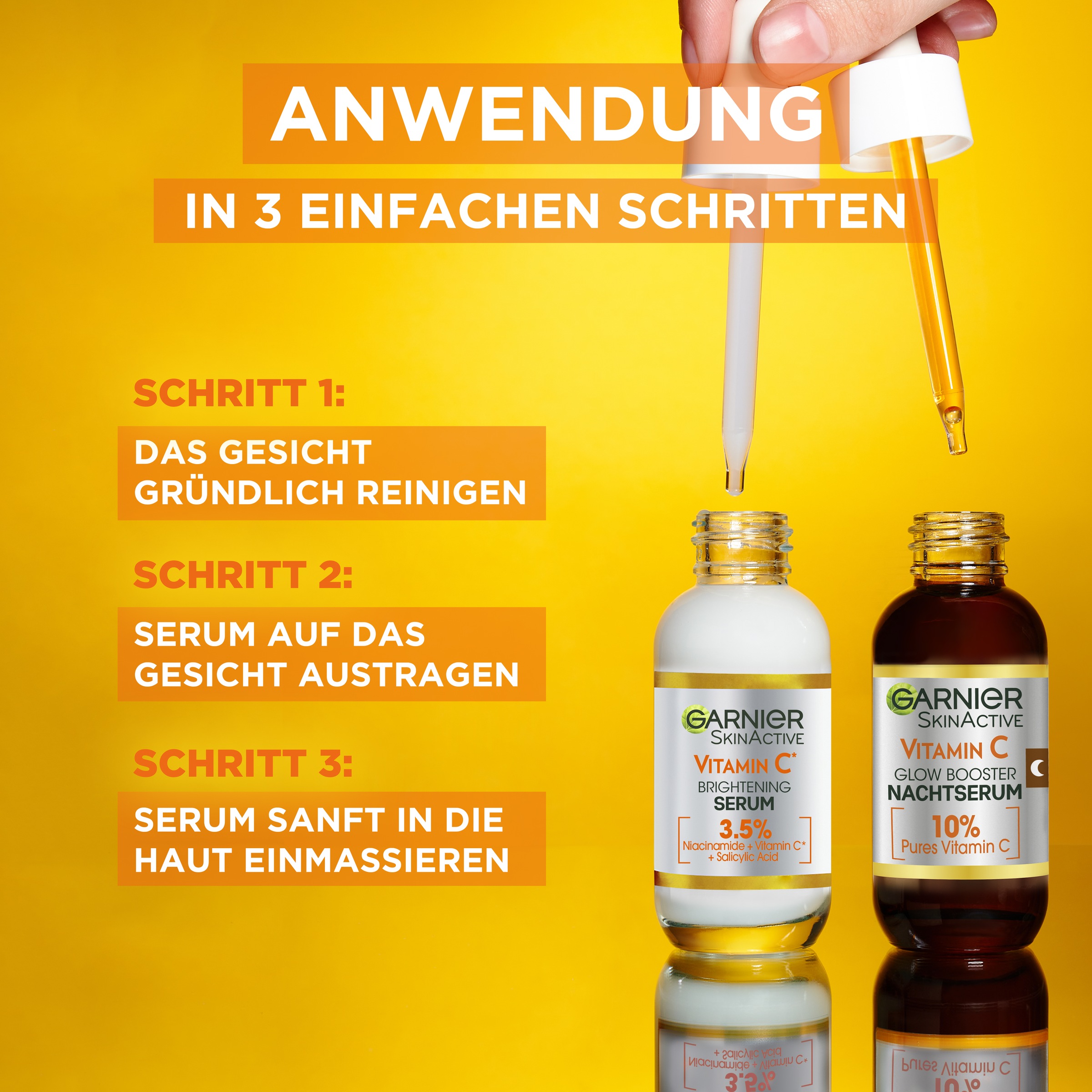 GARNIER Gesichtsserum »Vitamin C Glow Booster Serum Duo« effektivere Hautregeneration, für mehr Glow