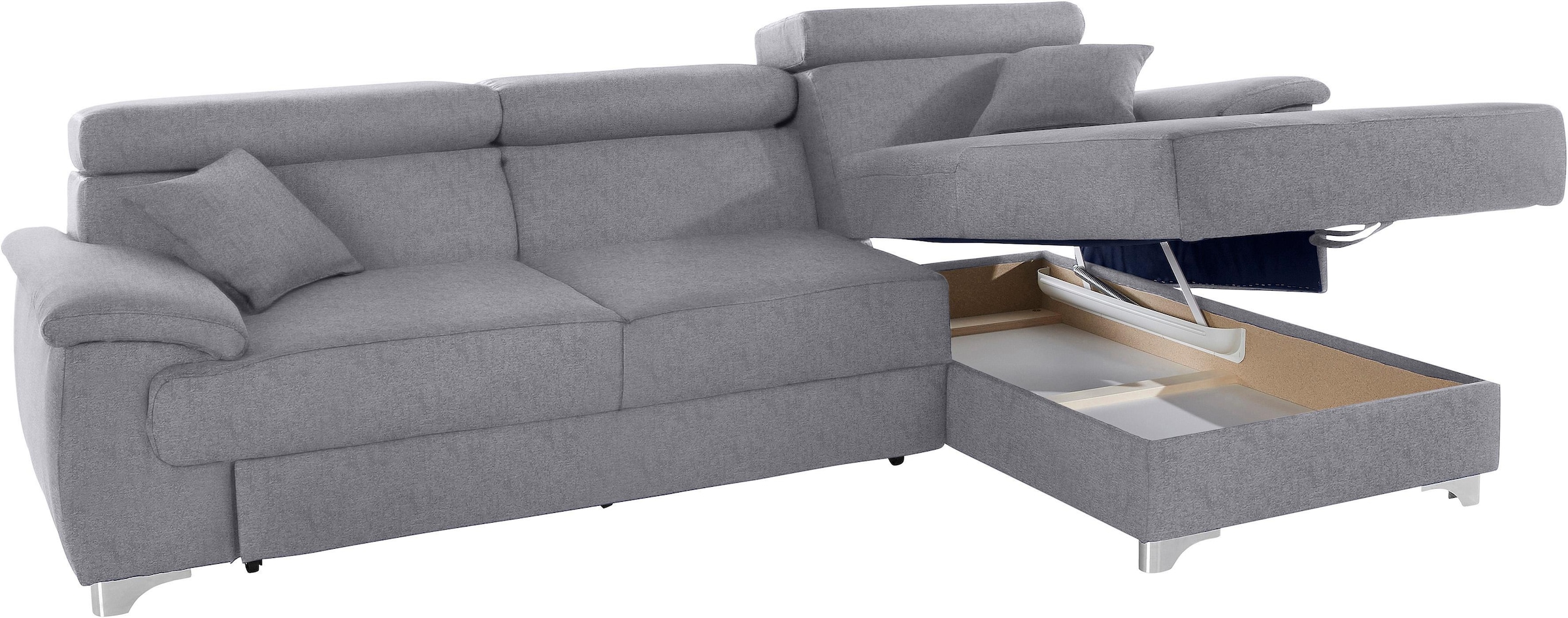 DOMO collection Ecksofa »Mira, inklusive Kopfteilverstellung für mehr Wohlfühlkomfort, L-Form«, wahlweise mit Bettfunktion und Bettkasten, elegant und modern
