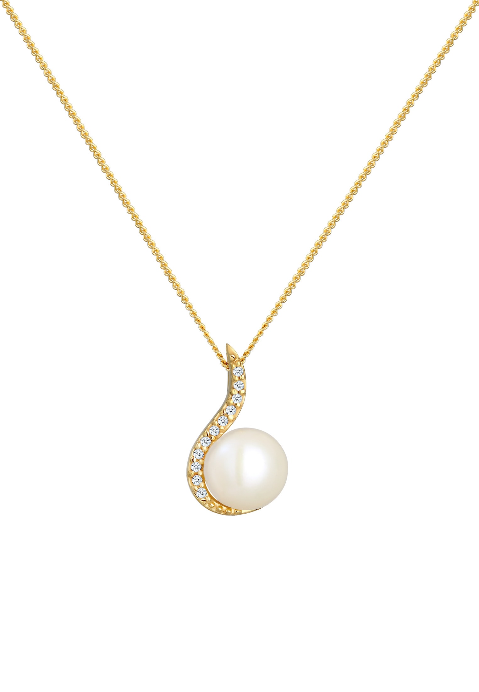 Elli DIAMONDS Silberkette »Halskette Süßwasserzuchtperle Diamant Weiß (0.055 ct) 585 Gelbgold«