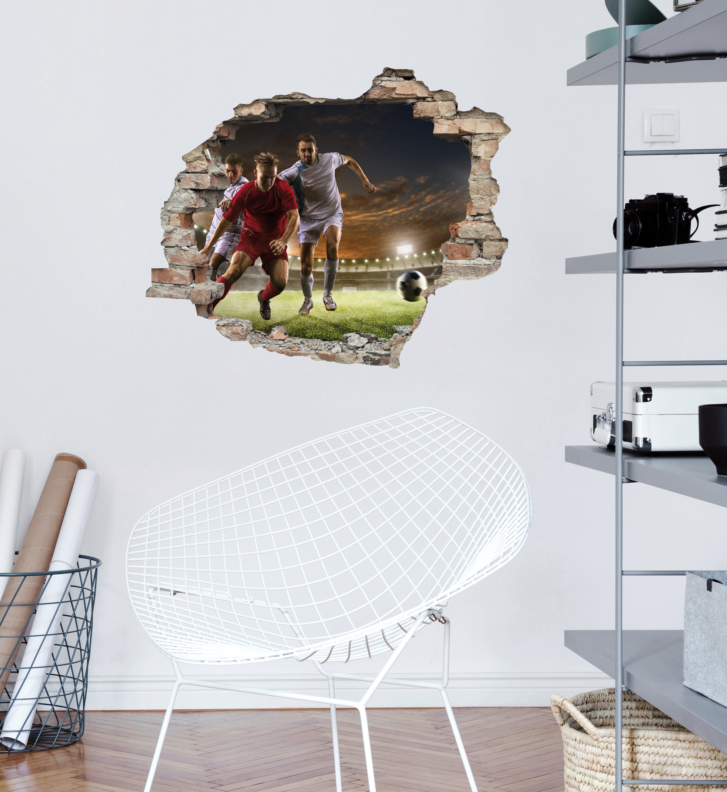 queence Wandtattoo »Fußball Zweikampf« Wandsticker, Wandbild, selbstklebend, 3D, Wanddurchbruch