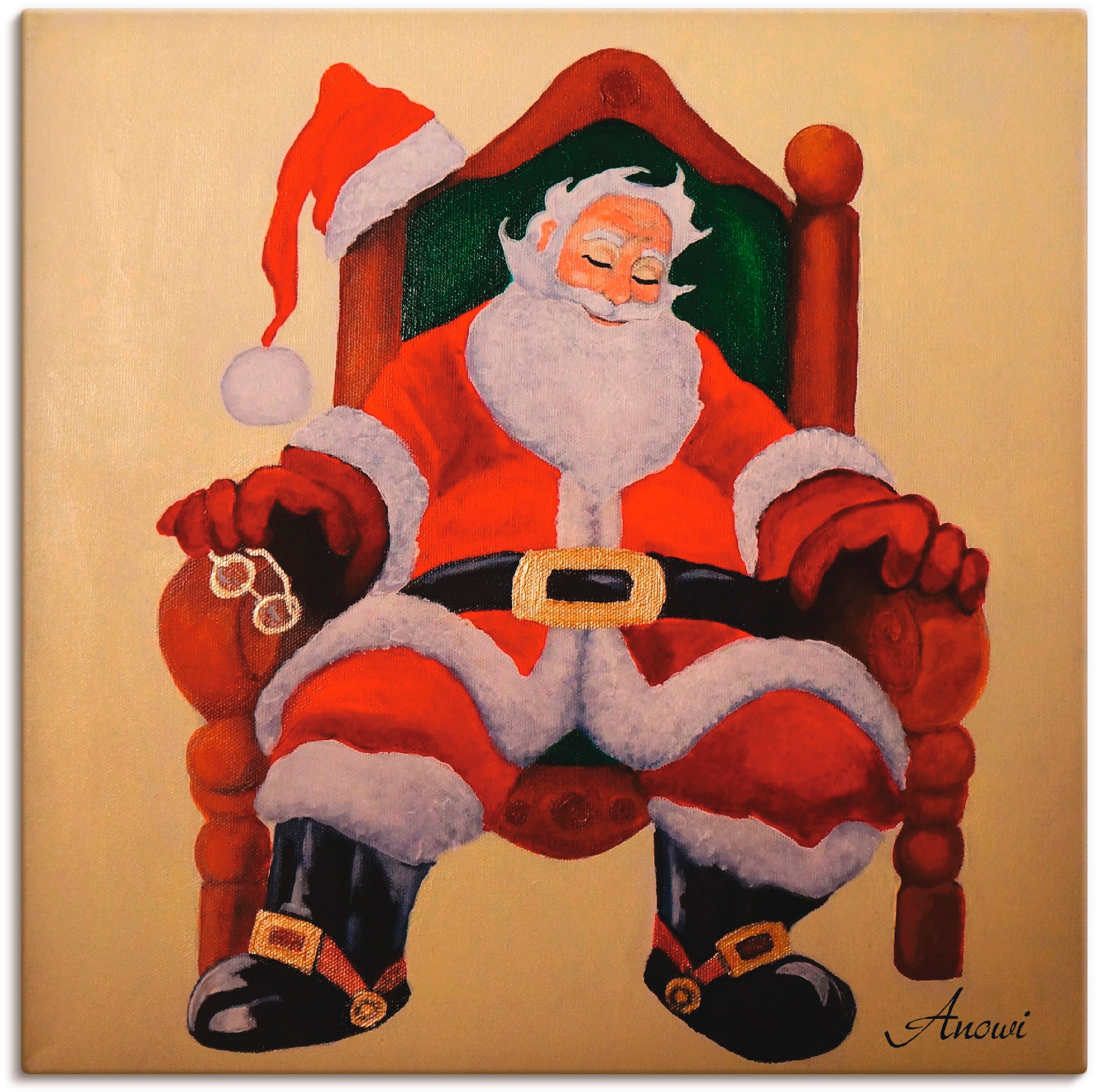 Leinwandbild »Schlafender Weihnachtsmann«, Weihnachten, (1 St.), auf Keilrahmen gespannt