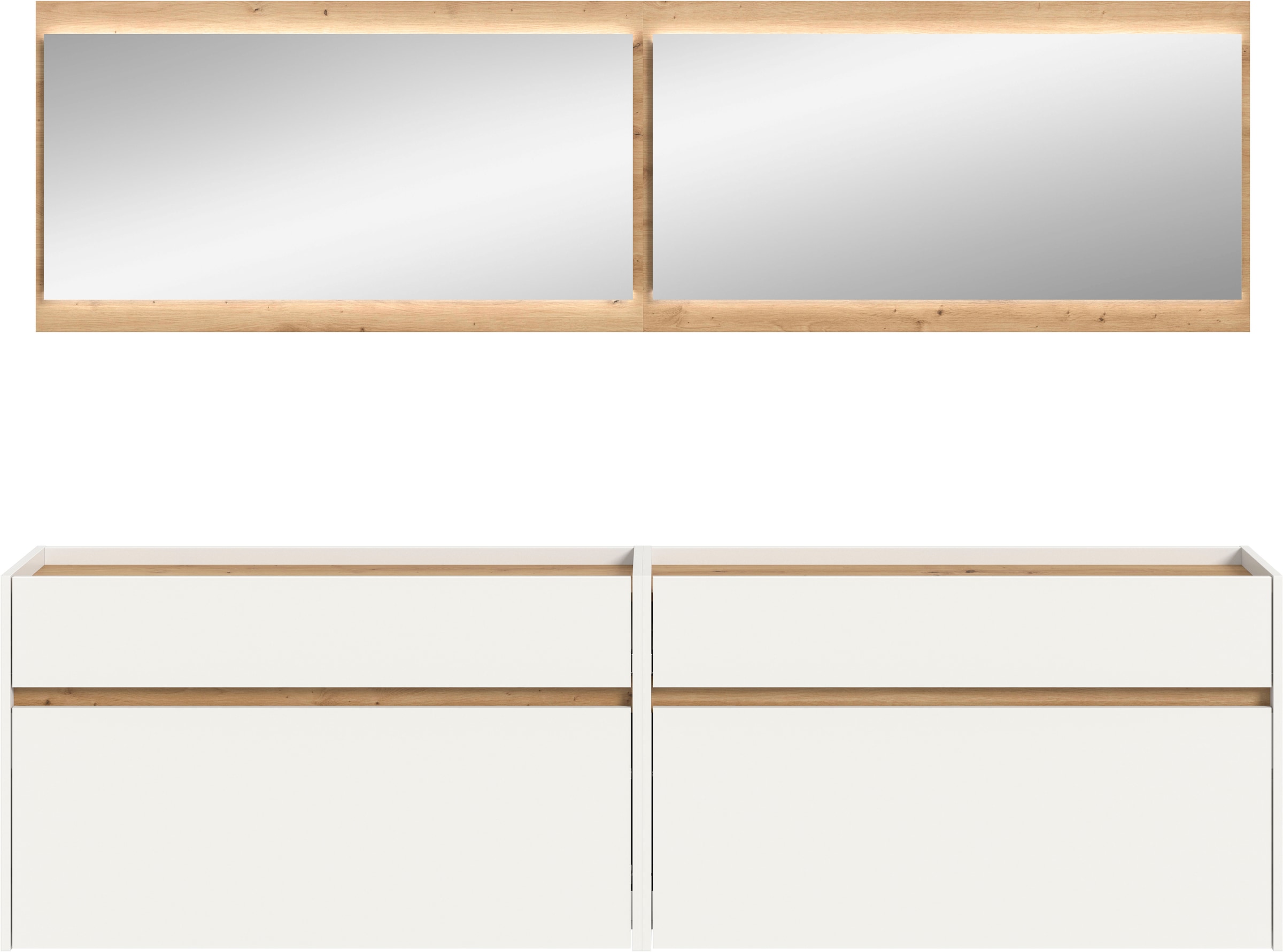 Home affaire Garderoben-Set »EVRID, 4-teilig, Breite 220 cm, inkl. Beleuchtung« best. aus: 2x Kommode und 2x Spiegel, 4 Stk. tlg.