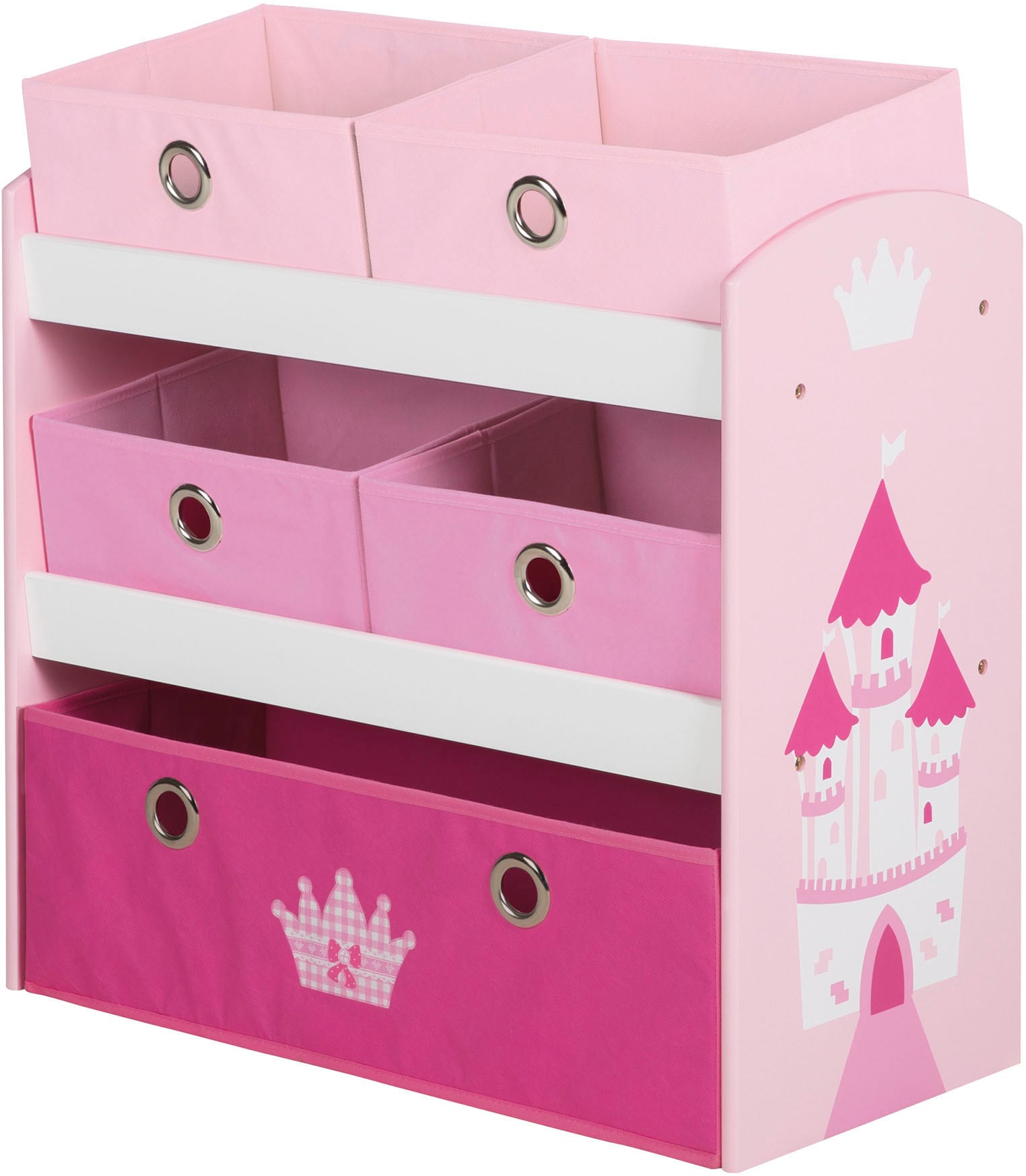 roba® Kinderregal »Krone, rosa/pink«, inklusive 5 Stoffboxen in 2 Größen