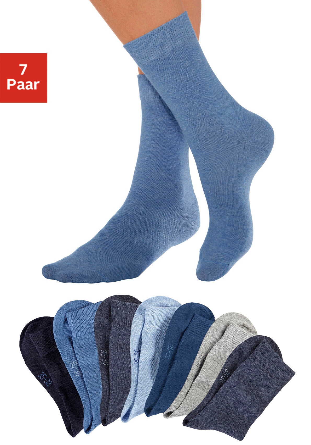 Lavana Basicsocken, (Packung, 7 Paar), mit druckfreiem Bündchen