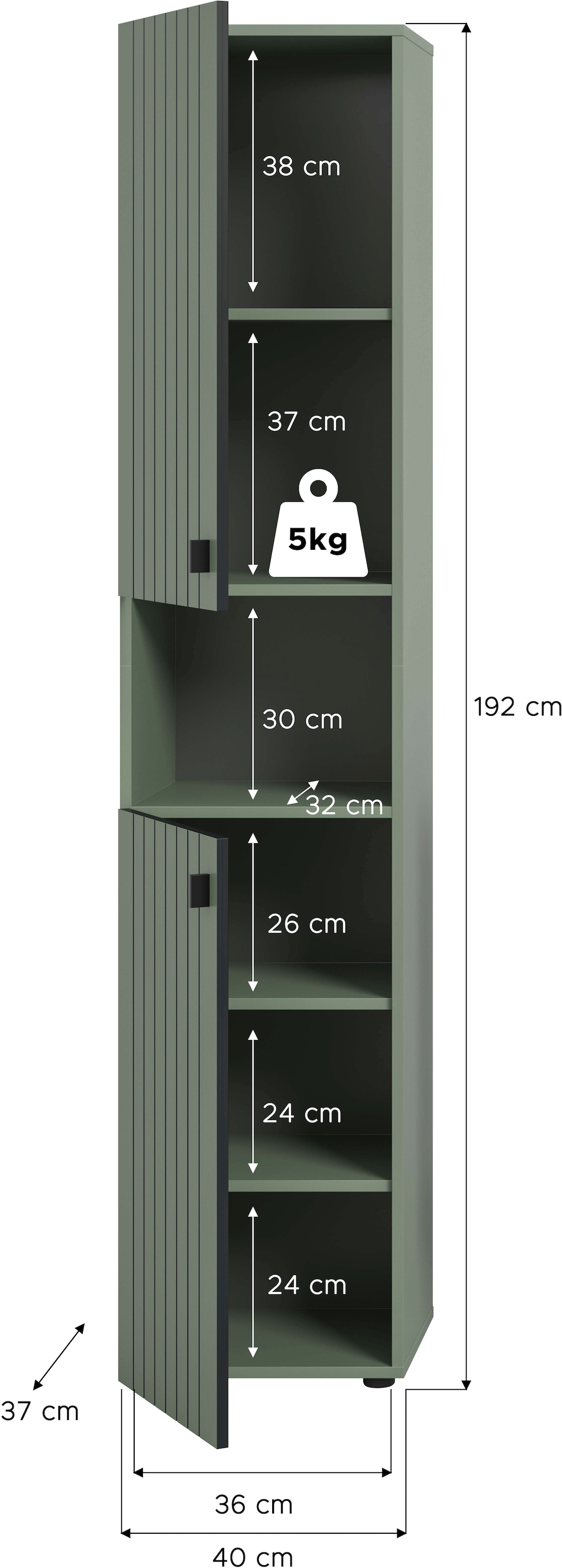Home affaire Garderobenschrank »TATIO, Höhe 192 cm, Rillenoptik, 2 Türen, offenes Fach« 1 Stk. tlg. Garderobenschrank, Flurschrank, Dielenschrank, Hochschrank