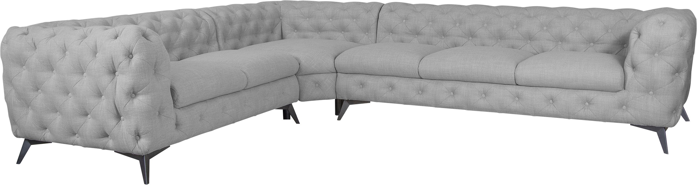 Leonique Chesterfield-Sofa »Ecksofa GLYNIS L-Form mit Wellenunterfederung, Maße B/T/H 323/264/75cm«, aufwändige Knopfheftung, moderne Chesterfield Optik, Fußfarbe wählbar