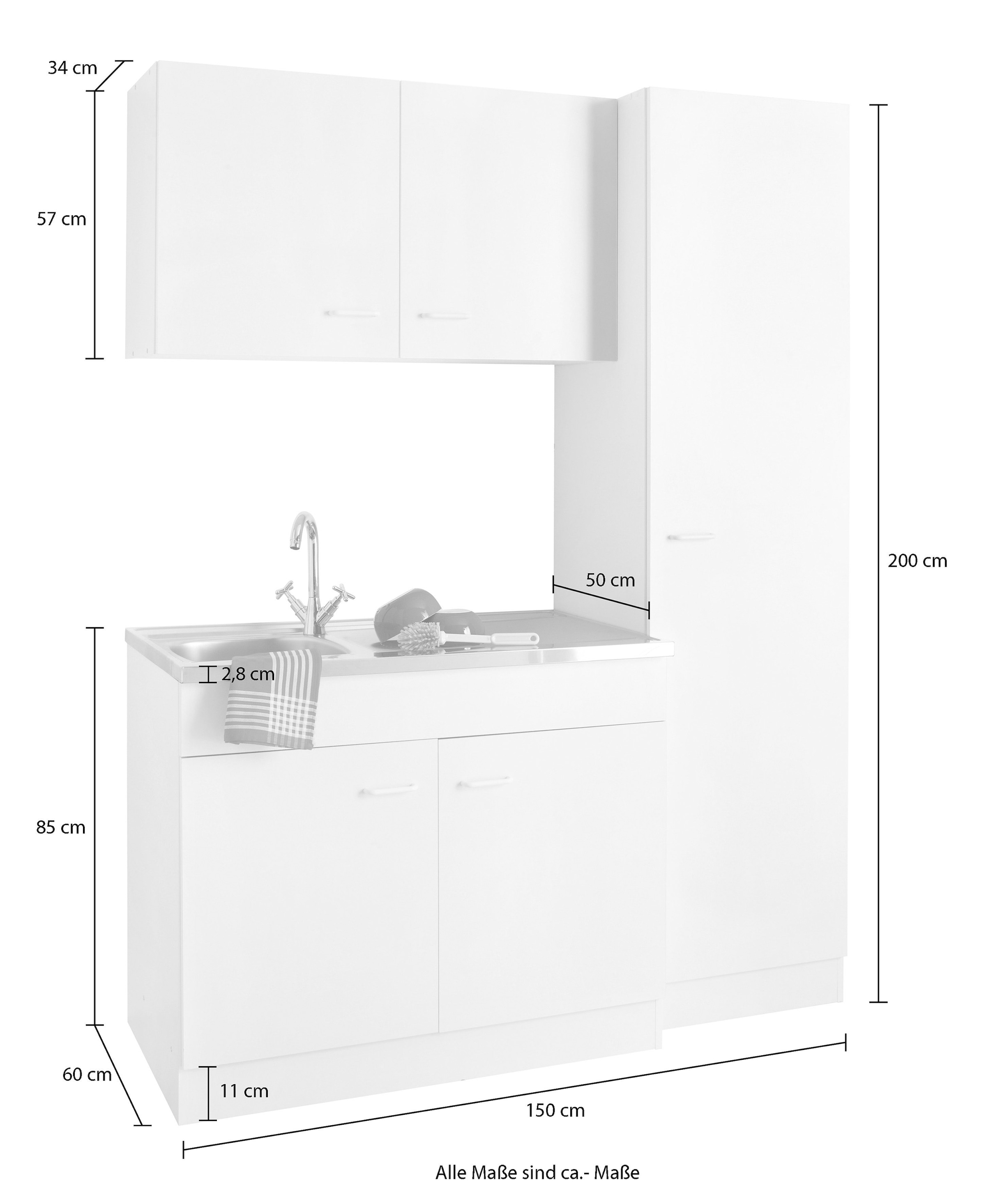 HELD MÖBEL Küchenzeile »Elster«, ohne E-Geräte, Breite 150 cm bequem  bestellen