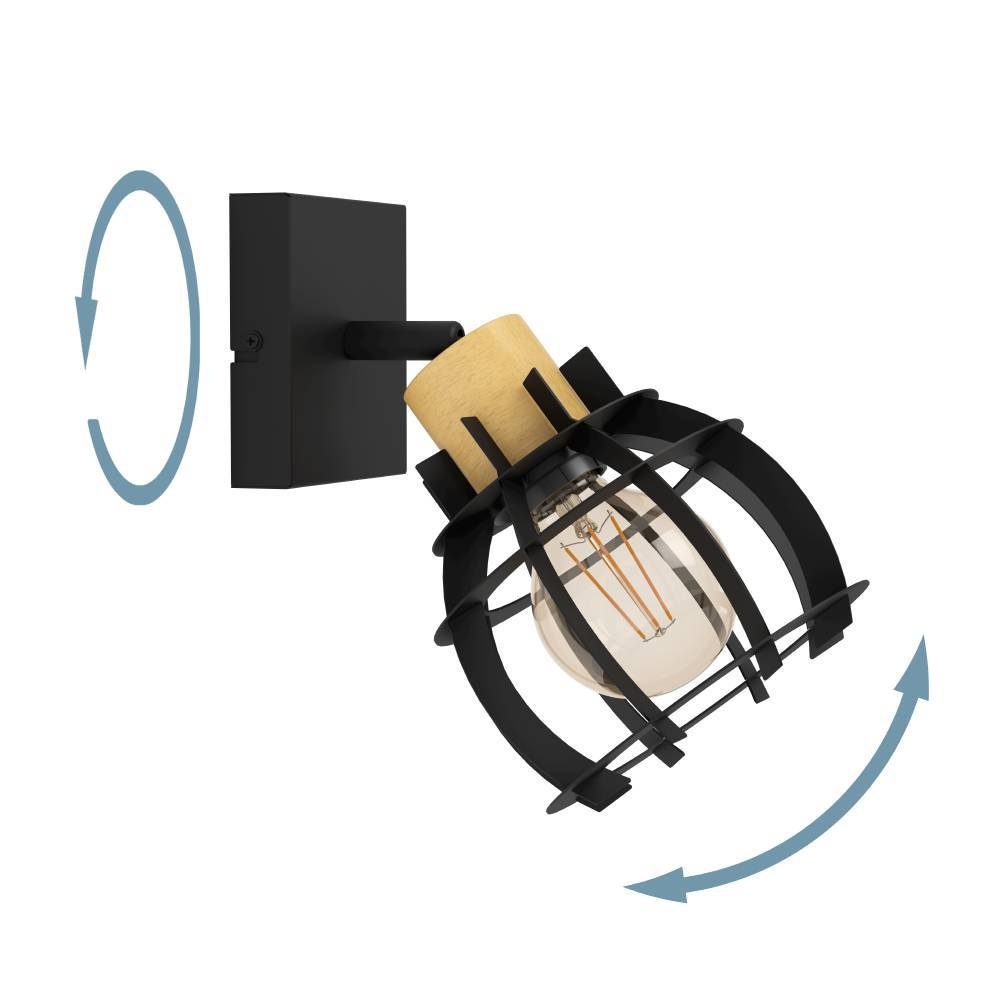 EGLO Deckenspot »STILLINGTON 1« E27 1 Stk. Wandleuchte, Wandspot aus Holz und Metall in Schwarz, Wohnzimmer, Flur