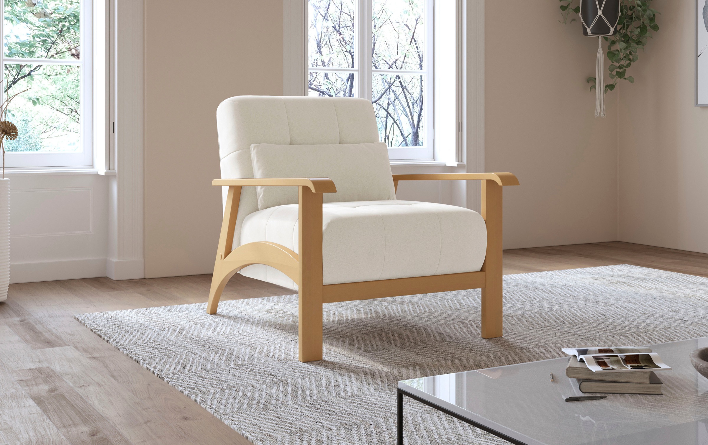 sit&more Sessel »Billund«, Armlehnen aus eichefarbigem Buchenholz, verschiedene Bezüge und Farben