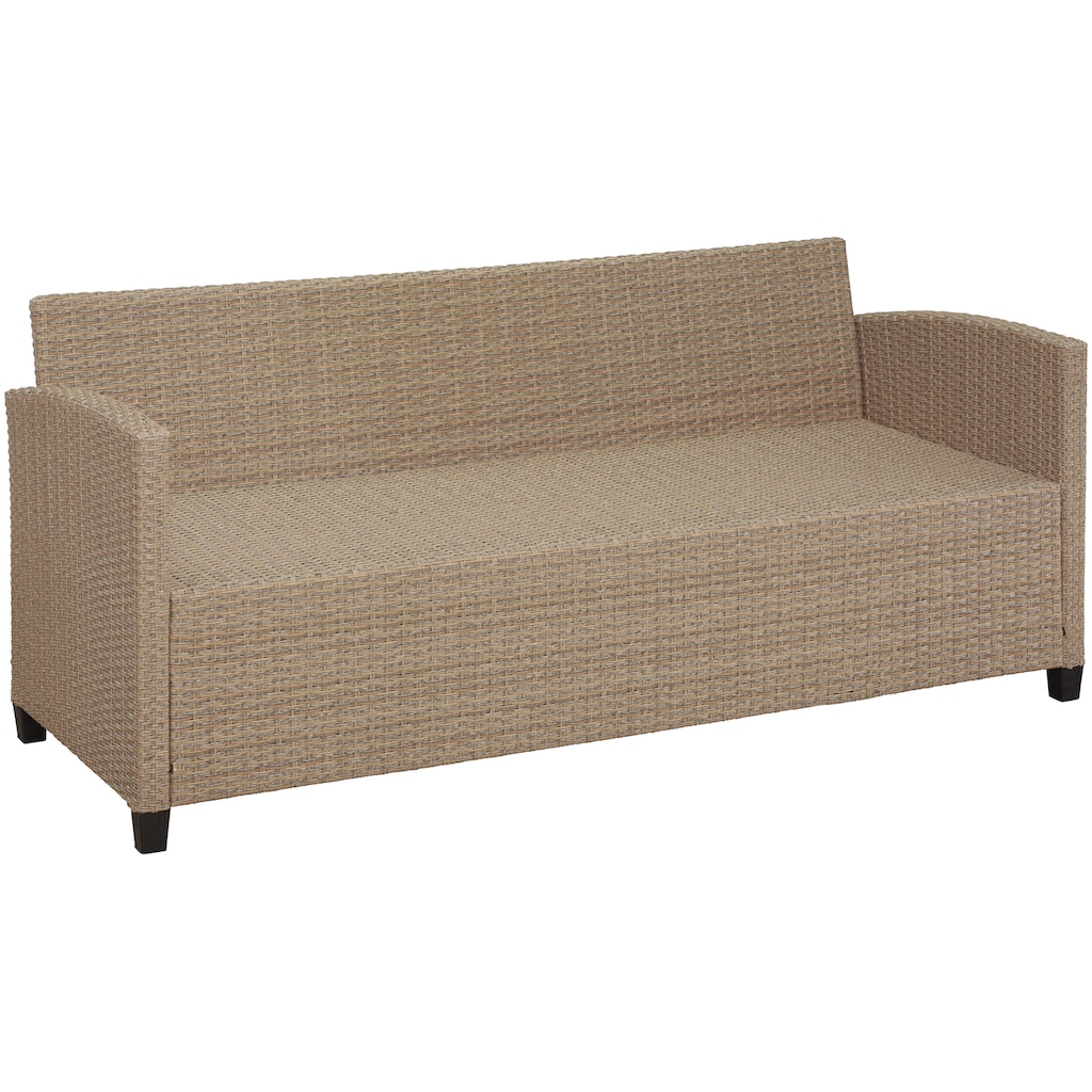 KONIFERA Gartenlounge-Set »Amsterdam«, (Set, 16 tlg., 1x 3er Sofa, 1x 2 Sessel, 2x Hocker, 1xTisch 144,5x74x67cm,Polyrattan), Stahl, Ablagefläche unter dem Tisch, Loungeset