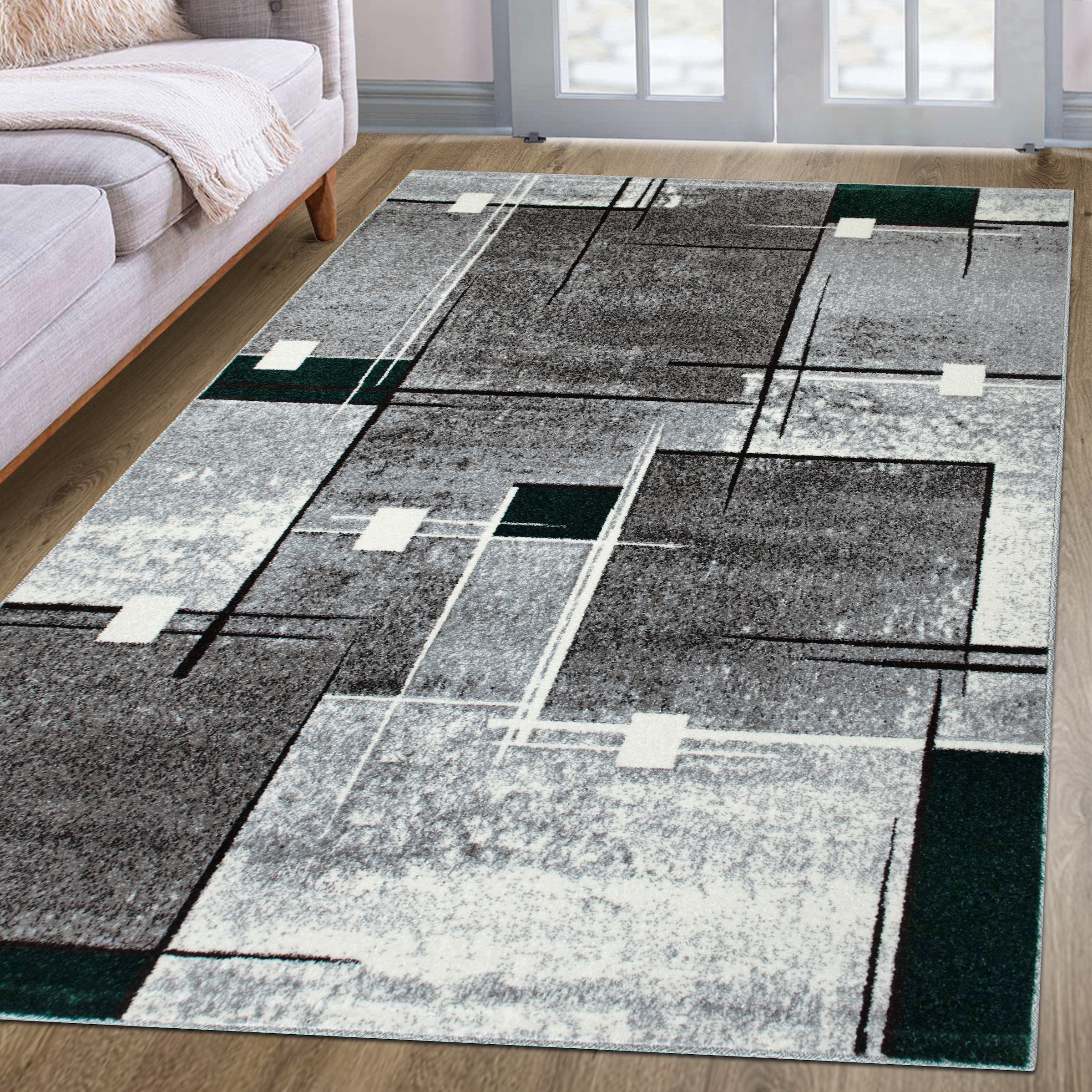 my home Teppich »Deblin« rechteckig 9 mm Höhe weicher Flor, Kurzflor, Karo-Design, modern, geometrisches Muster