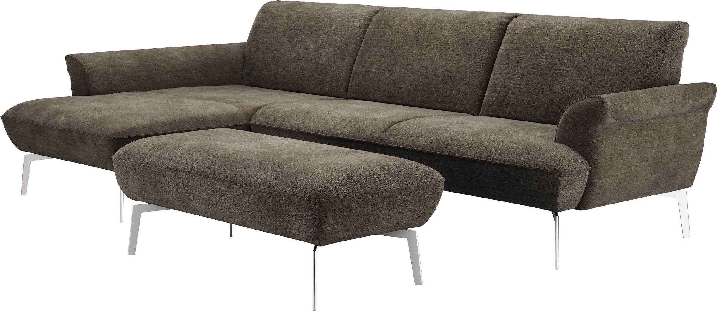 himolla Ecksofa »himolla 9900«, (mit Hocker), Recamiere rechts o. links, Füße Aluminium, mit Hocker